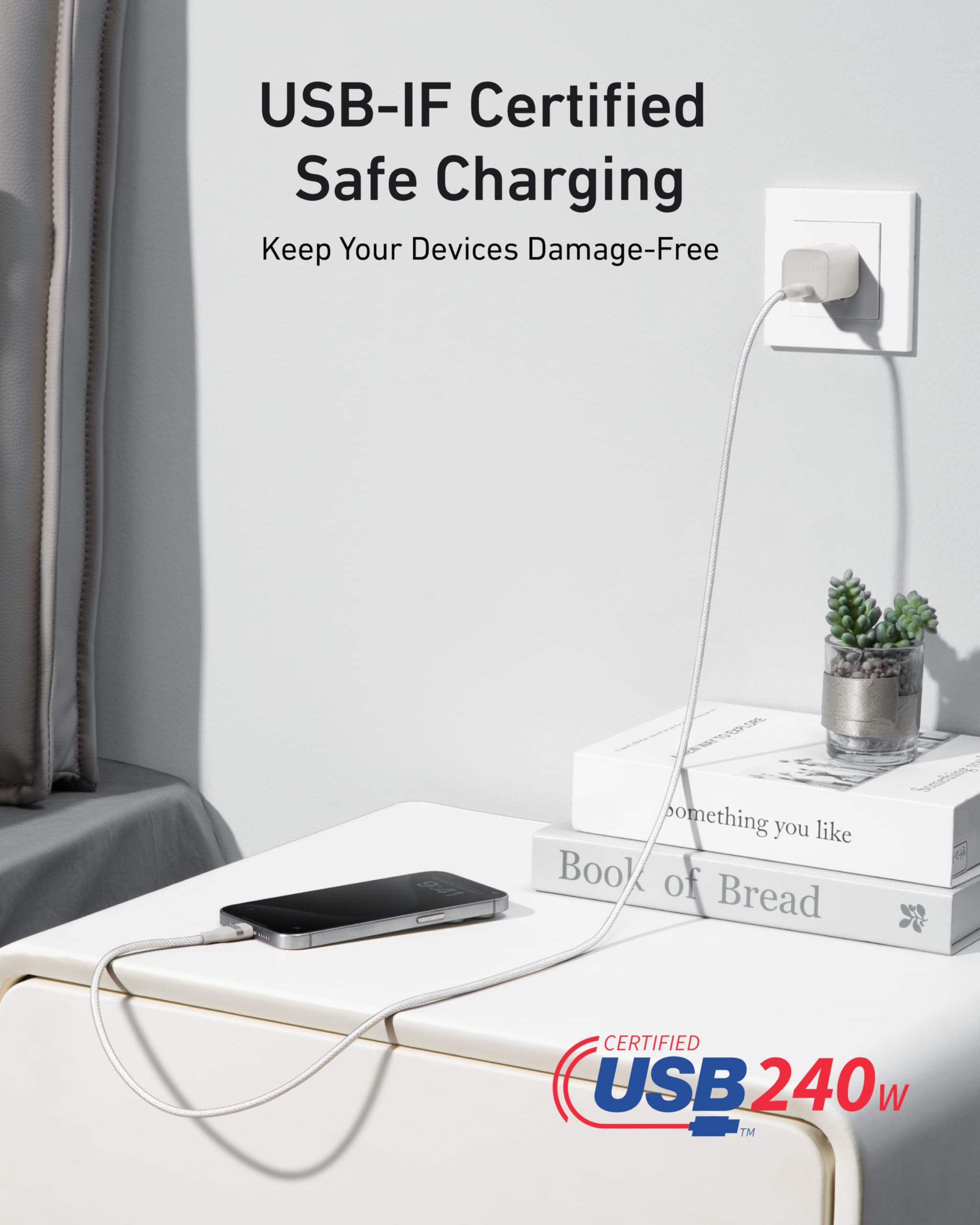 USB-C to USB-C Cable (3 ft / 6 ft, 240W, Upcycled-Braided) C8