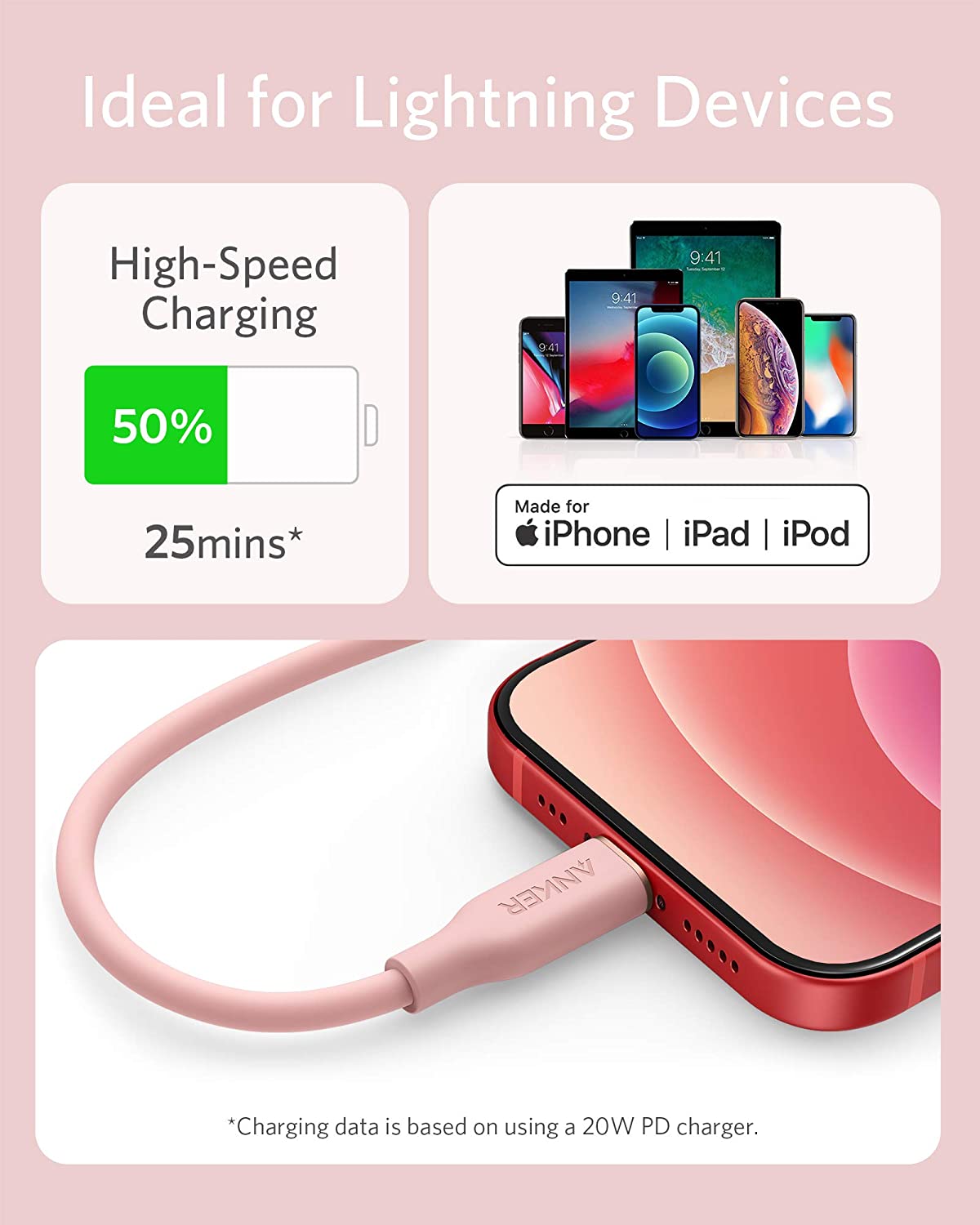 641 USB-C to Lightning Cable (Flow, 3 ft Silicone) Q6