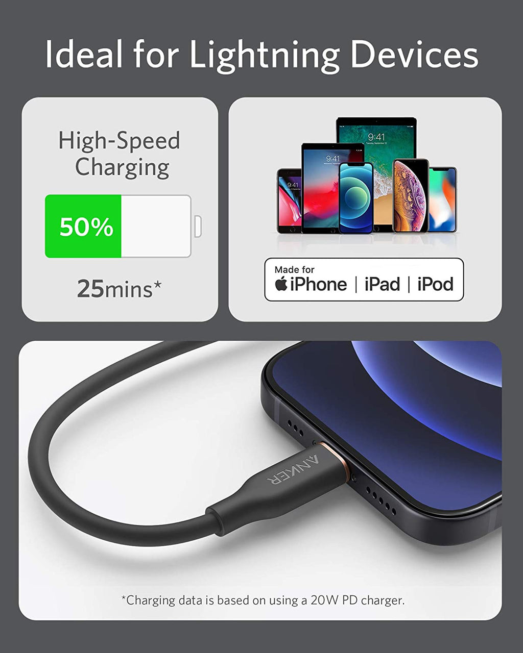 641 USB-C to Lightning Cable (Flow, 3 ft Silicone) Q6