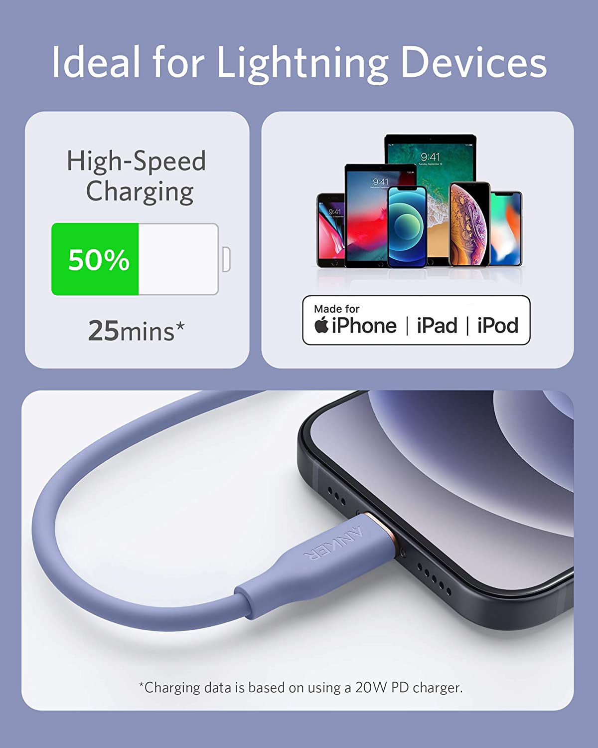 641 USB-C to Lightning Cable (Flow, 3 ft Silicone) Q6
