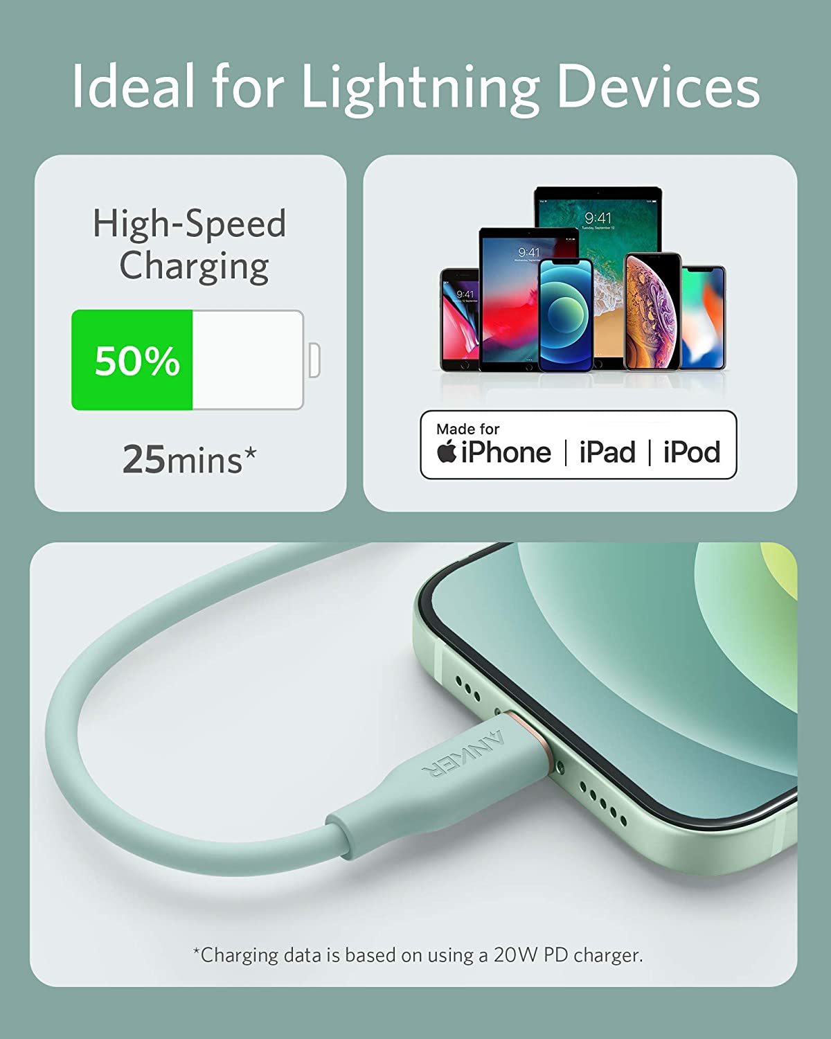 641 USB-C to Lightning Cable (Flow, 3 ft Silicone) Q6
