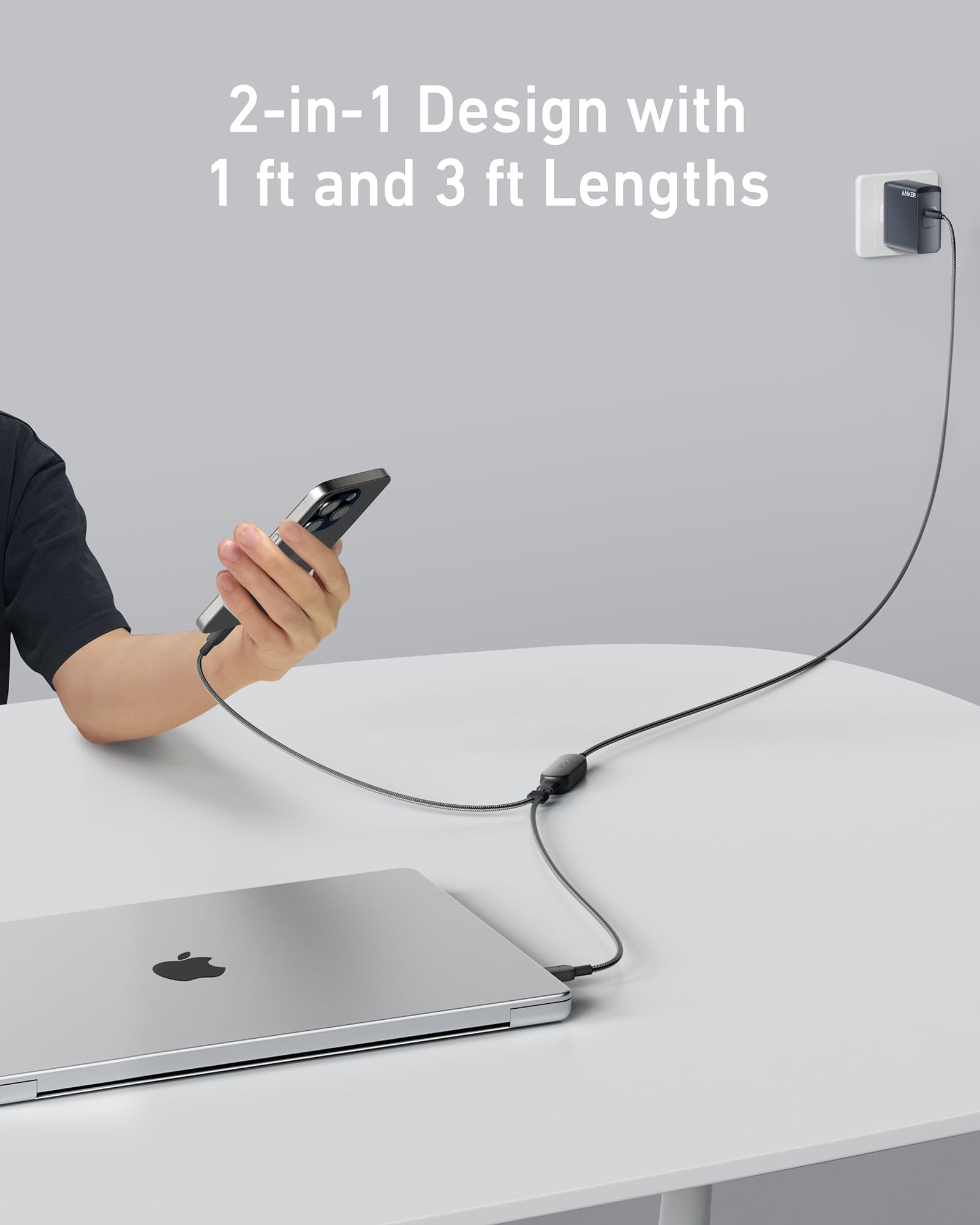 140W 2-in-1 USB-C to USB-C Cable Y0