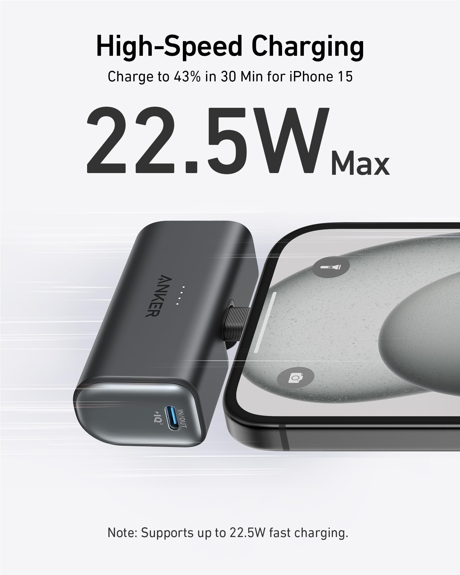 Refurbished Nano Power Bank (22.5W, Built-In USB-C Connector) W8