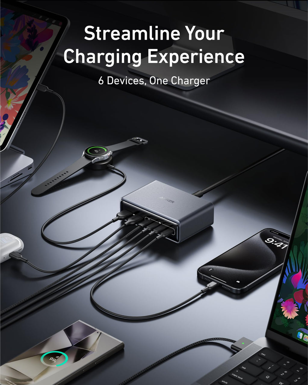 Prime Charger (200W, 6 Ports, GaN) and Prime USB-C to USB-C Cable 240W J8