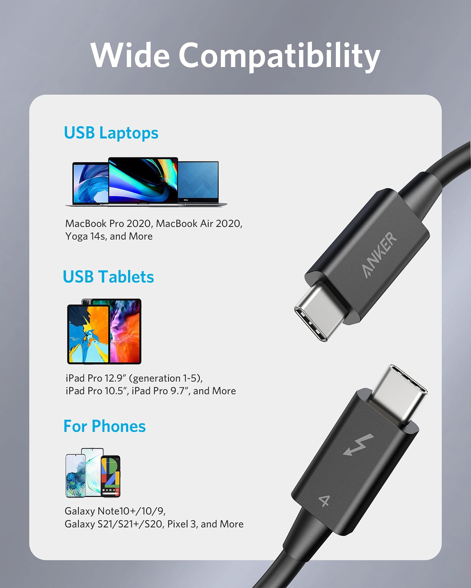 Refurbished USB-C to USB-C Thunderbolt 4 100W Cable (2.3 ft) M3