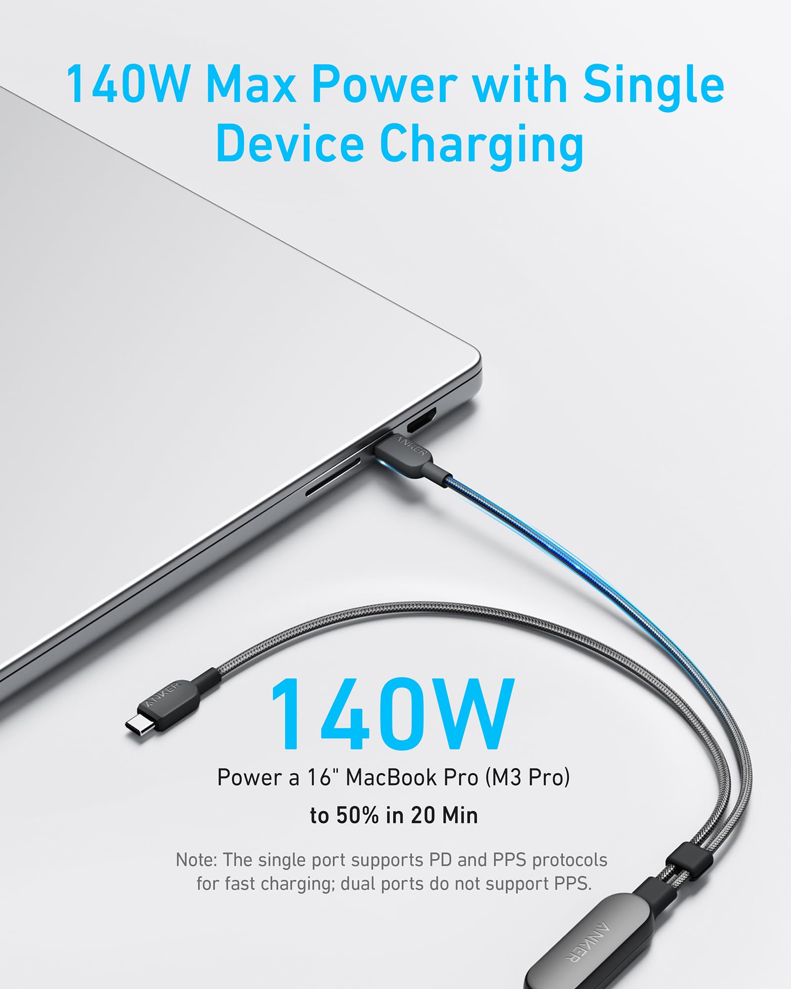 140W 2-in-1 USB-C to USB-C Cable Y0