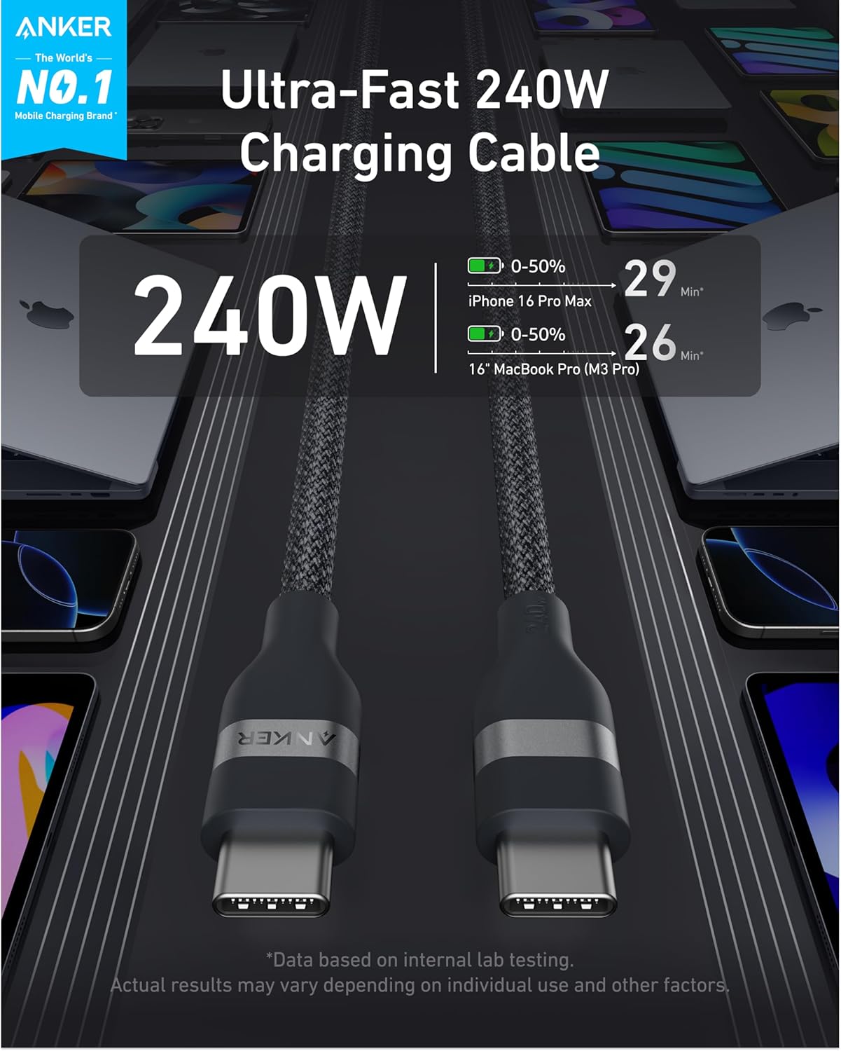 USB-C to USB-C Cable (3 ft / 6 ft, 240W, Upcycled-Braided) E6