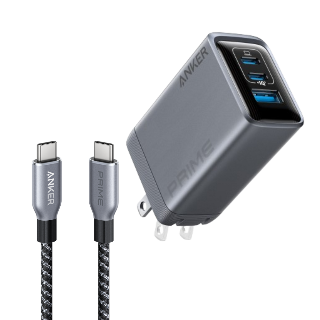 Prime Charger (100W, 3 Ports, GaN) and Prime USB-C to USB-C Cable (240W, Upcycled-Braided) T8