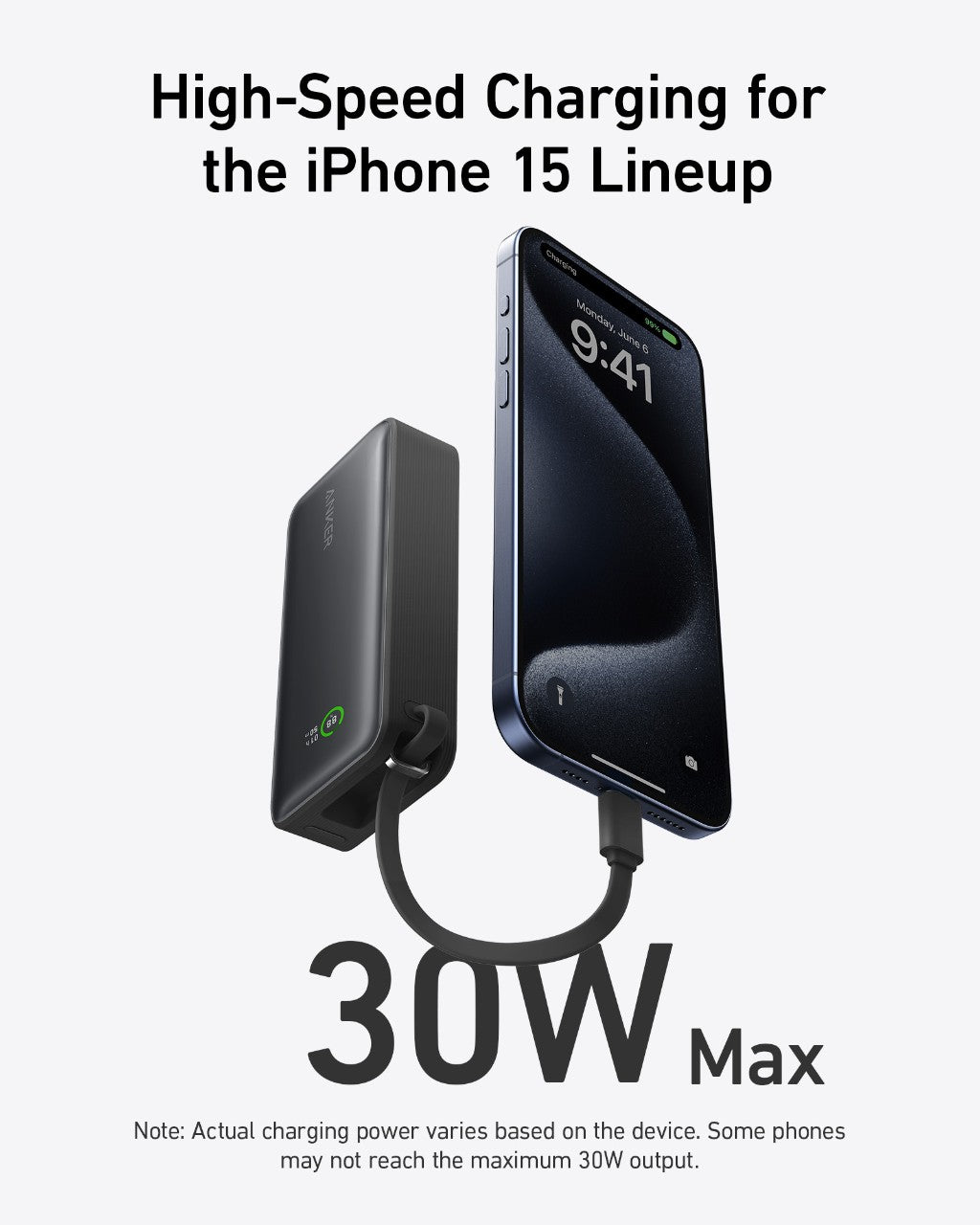 Nano Power Bank (30W, Built-In USB-C Cable) X0