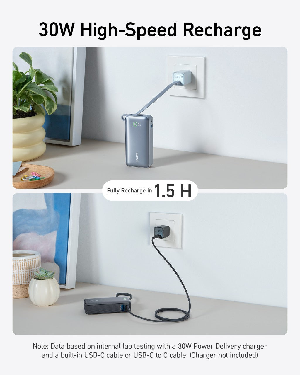 Nano Power Bank (30W, Built-In USB-C Cable) X0