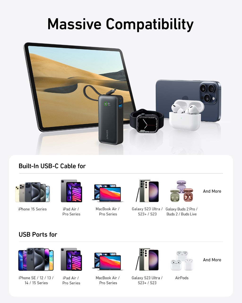 Nano Power Bank (30W, Built-In USB-C Cable) T7