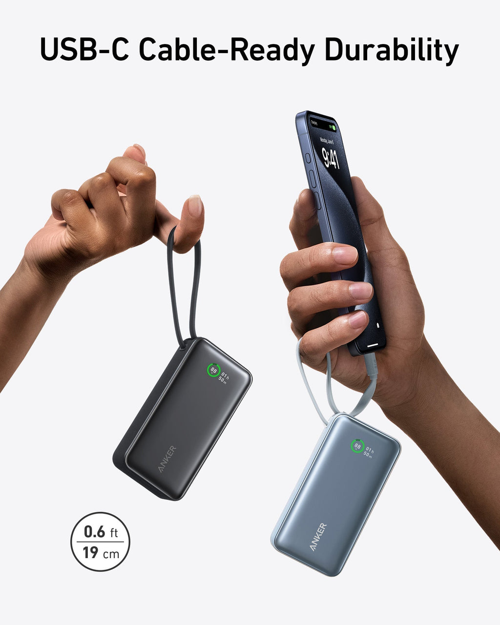 Nano Power Bank (30W, Built-In USB-C Cable) X0