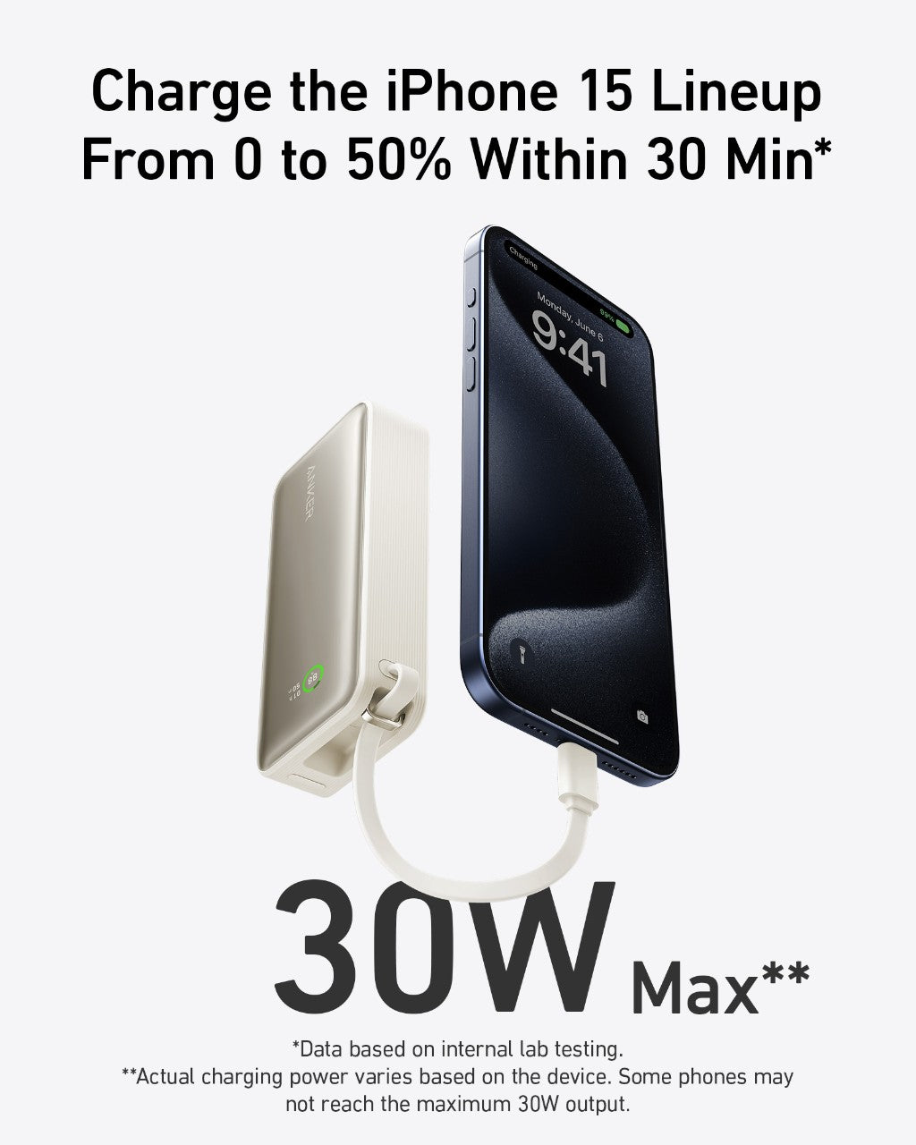 Nano Power Bank (30W, Built-In USB-C Cable) X0