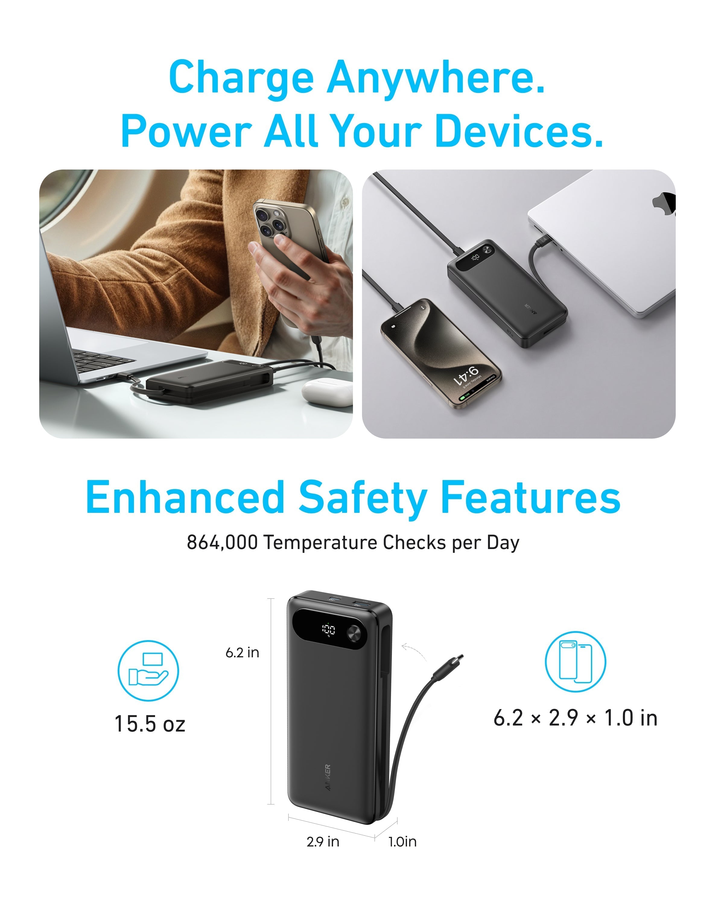 Power Bank (20K, 87W, Built-In USB-C Cable) P1