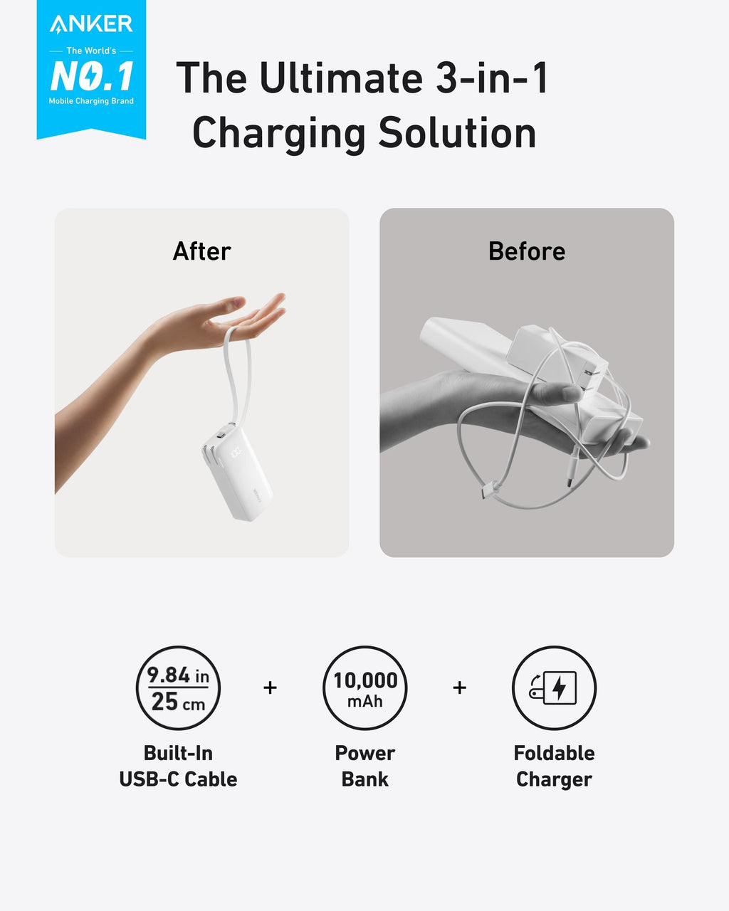 Power Bank (10K, Fusion, Built-In Cable) O7