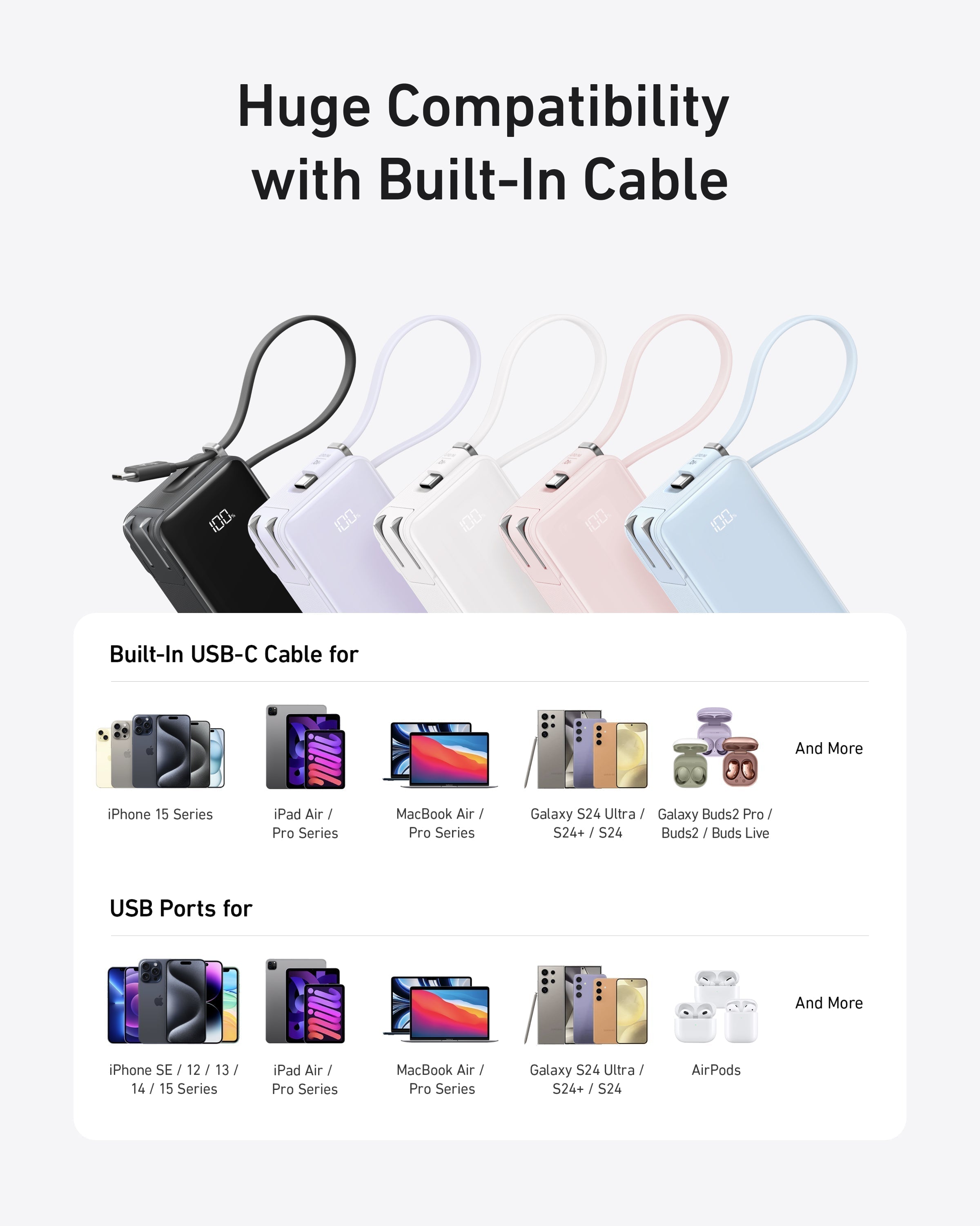 Power Bank (10K, Fusion, Built-In Cable) O7