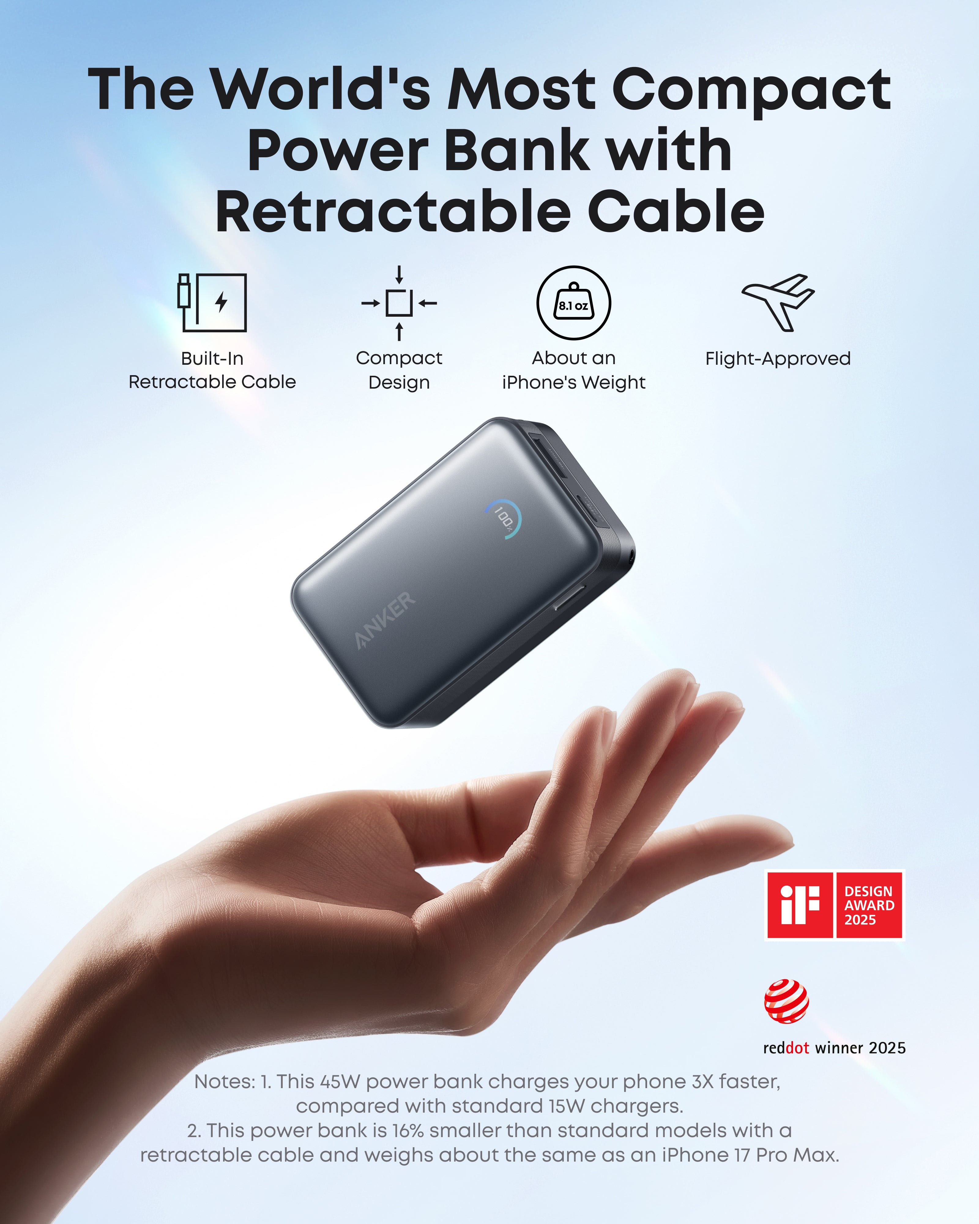 Nano Power Bank (10K, 45W, Built-In Retractable USB-C Cable) D2