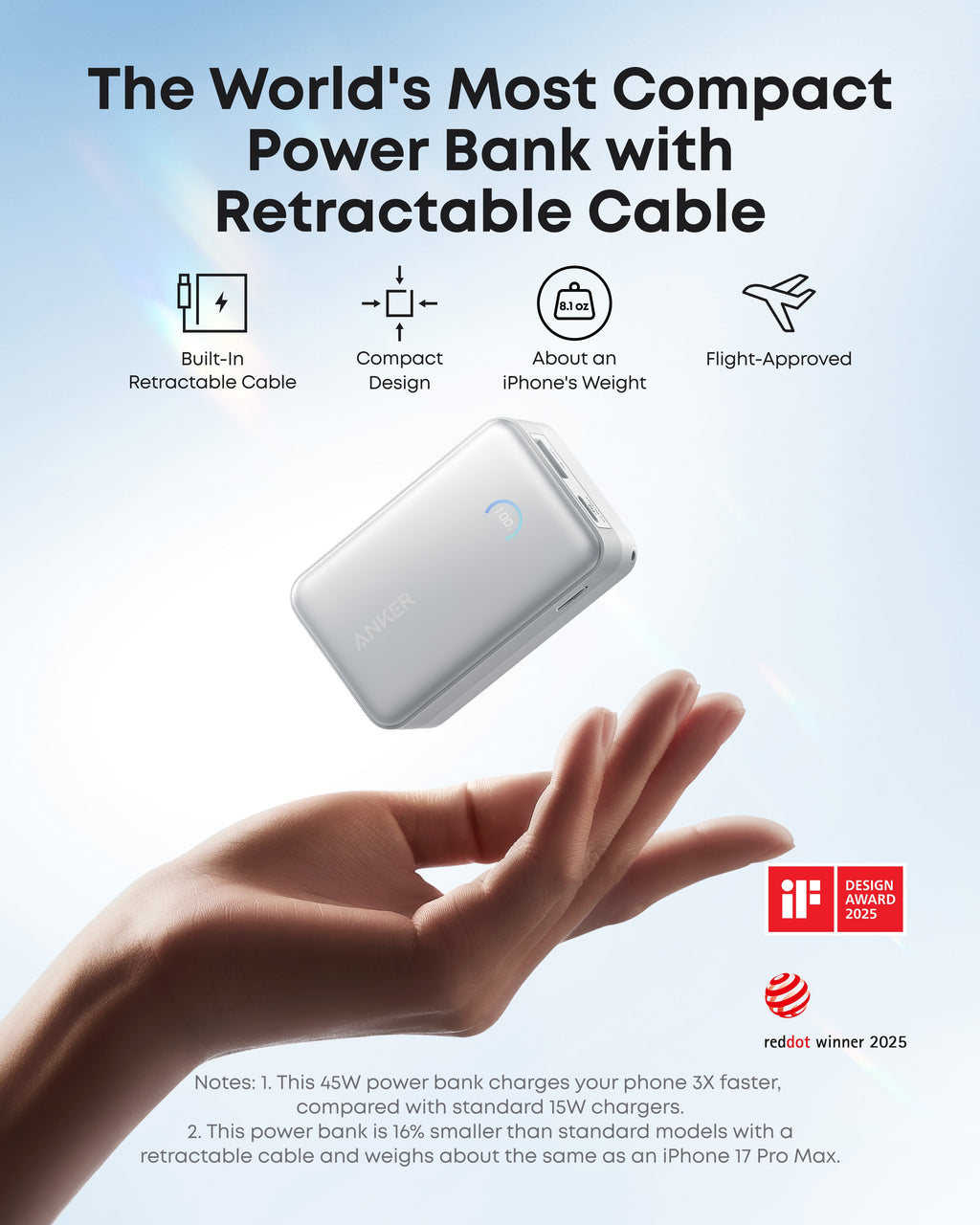 Nano Power Bank (10K, 45W, Built-In Retractable USB-C Cable) D2