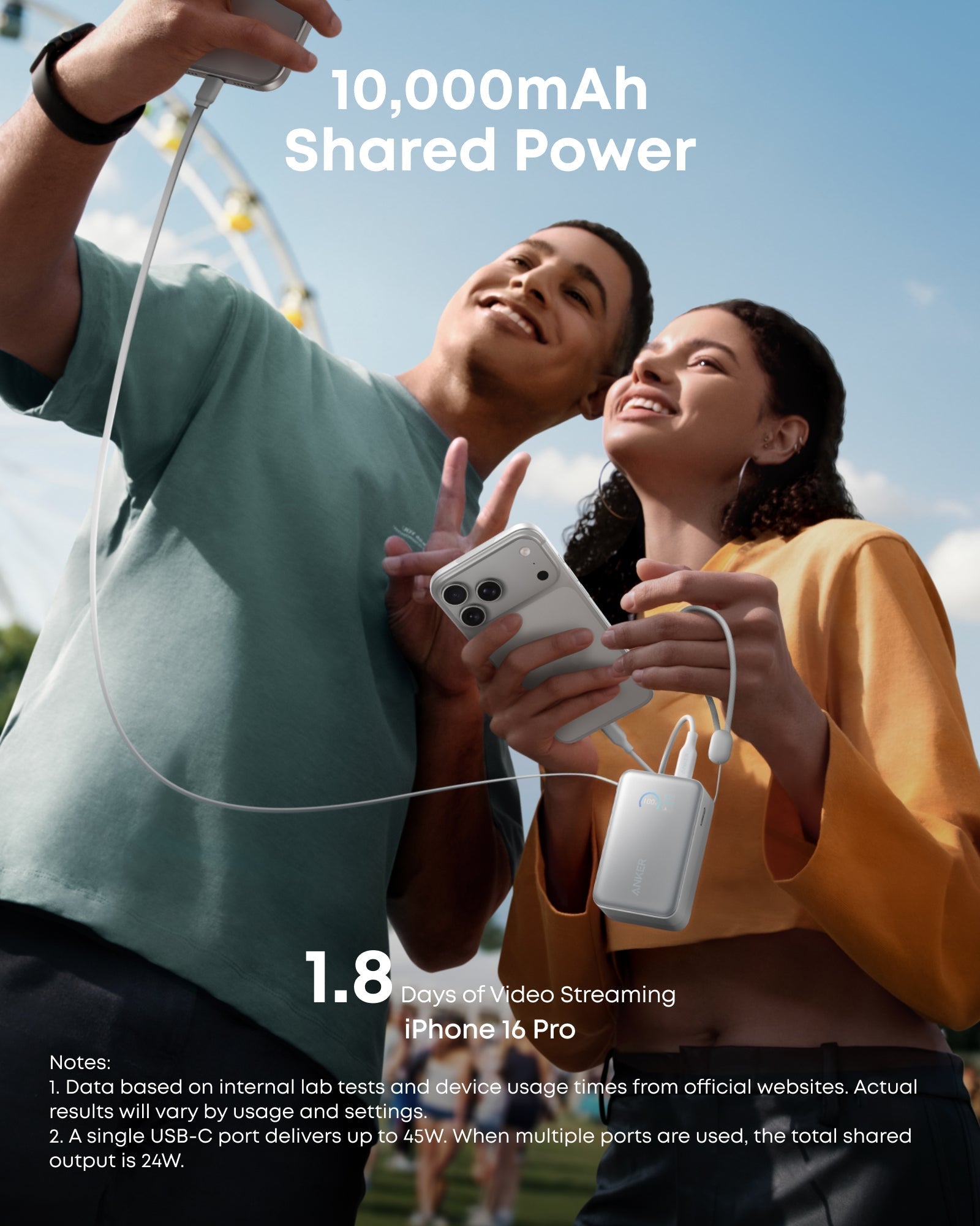 Nano Power Bank (10K, 45W, Built-In Retractable USB-C Cable) D2