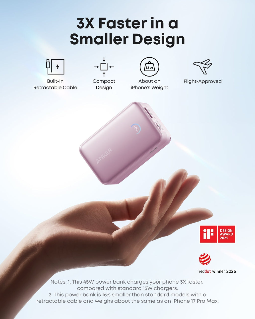 Nano Power Bank (10K, 45W, Built-In Retractable USB-C Cable) D2