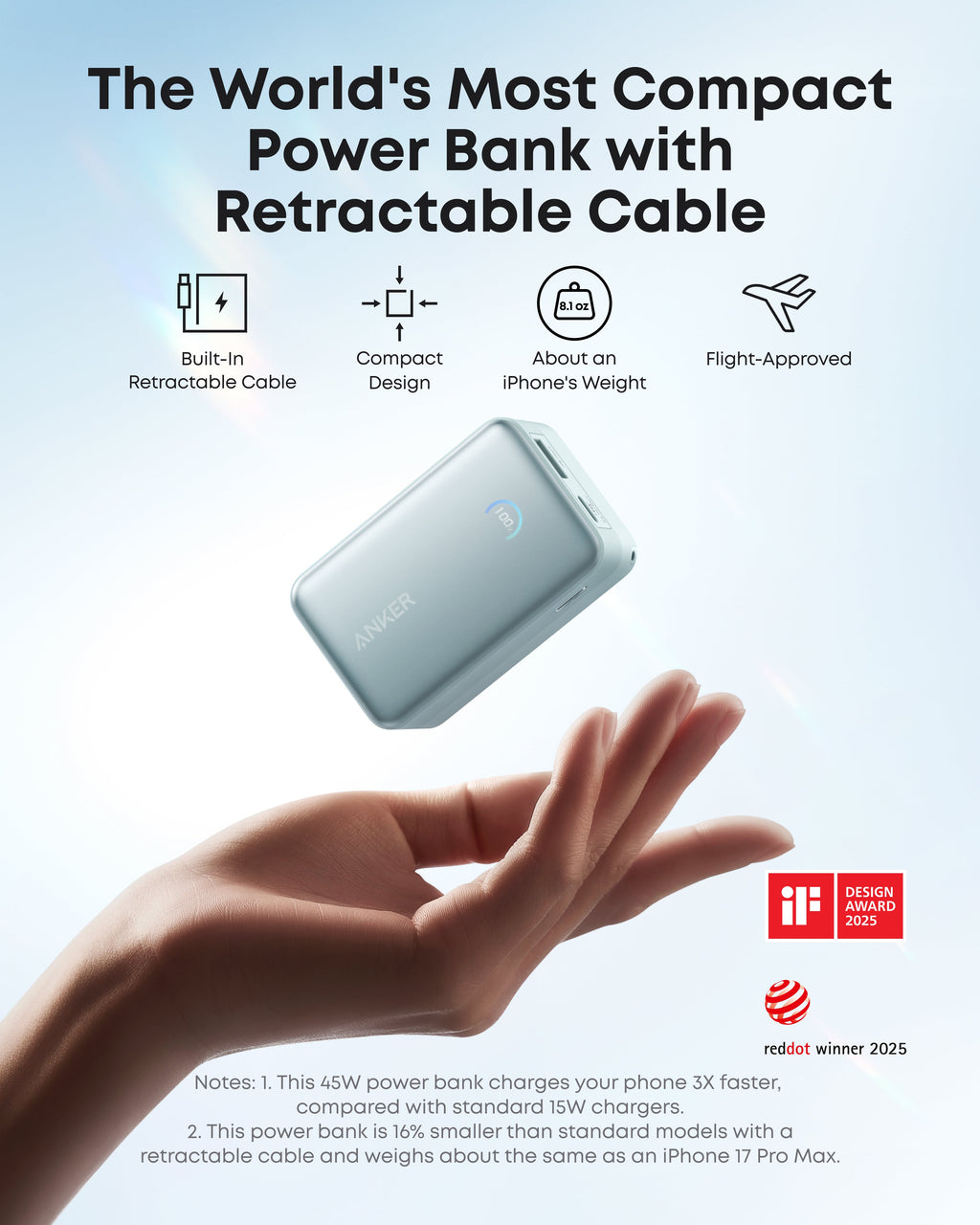 Nano Power Bank (10K, 45W, Built-In Retractable USB-C Cable) D2