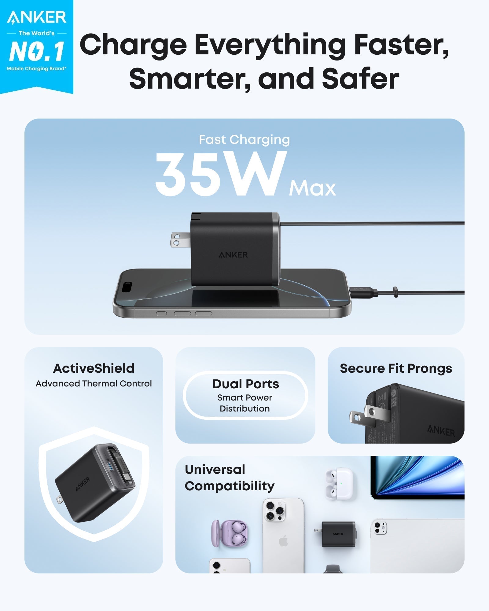 Nano Charger (35W, Built-In Retractable USB-C Cable) —2- Pack E8