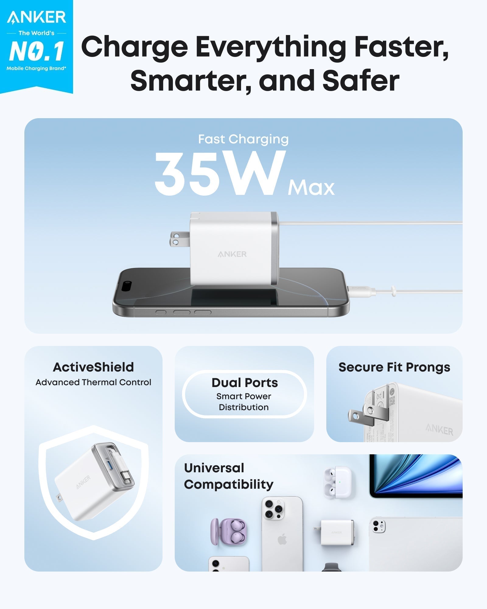 Nano Charger (35W, Built-In Retractable USB-C Cable) —2- Pack E8