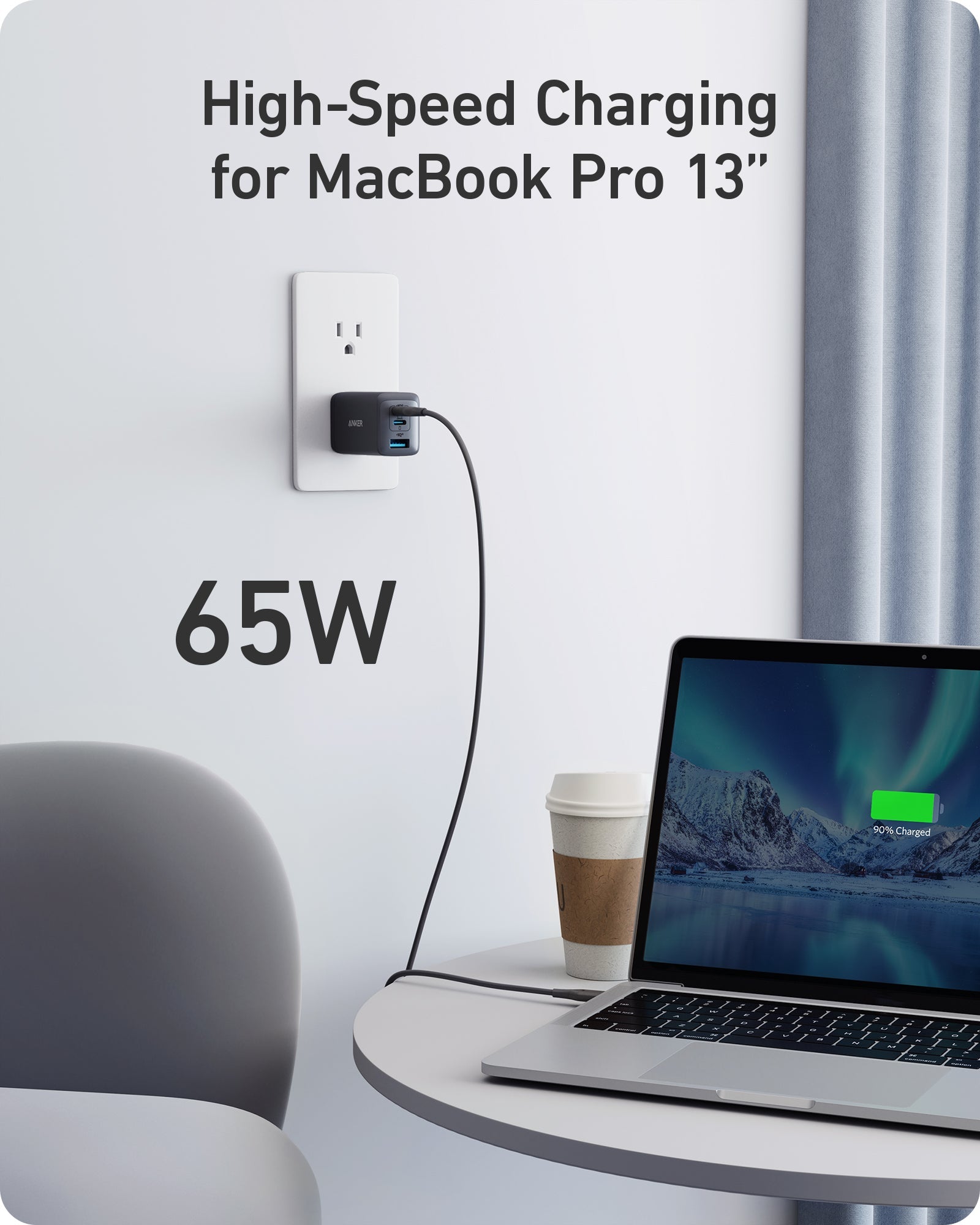 735 Charger (Nano II 65W) and New Nylon USB-C to USB-C 100W Cable (10 ft) A0