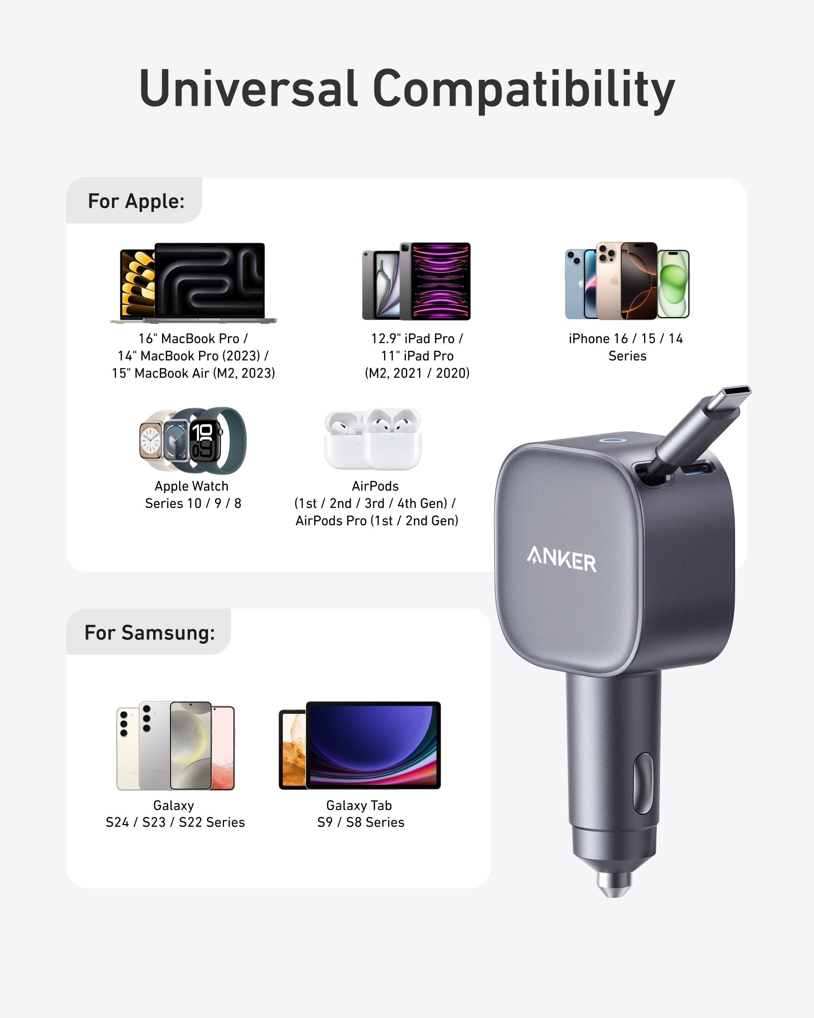 Nano 75W Car Charger and Prime USB-C to USB-C Cable (240W, Upcycled-Braided) F2