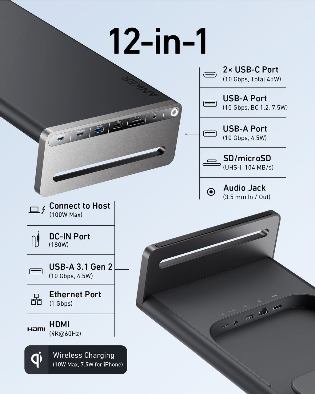 675 USB-C Docking Station (12-in-1, Monitor Stand, Wireless) R1