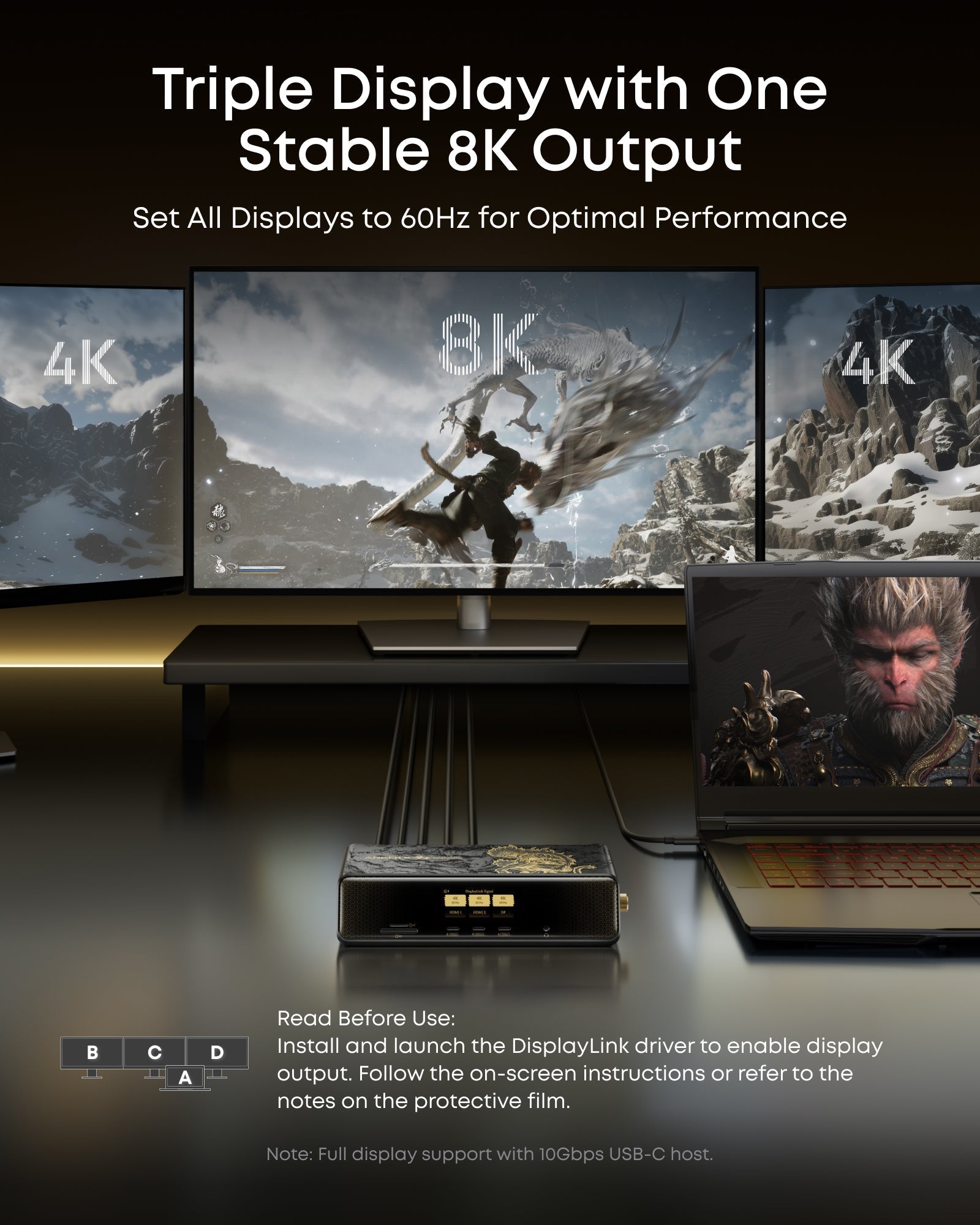 Black Myth: Wukong Edition Prime Docking Station (14-in-1, Triple Display, DisplayLink) with DL7400 E0
