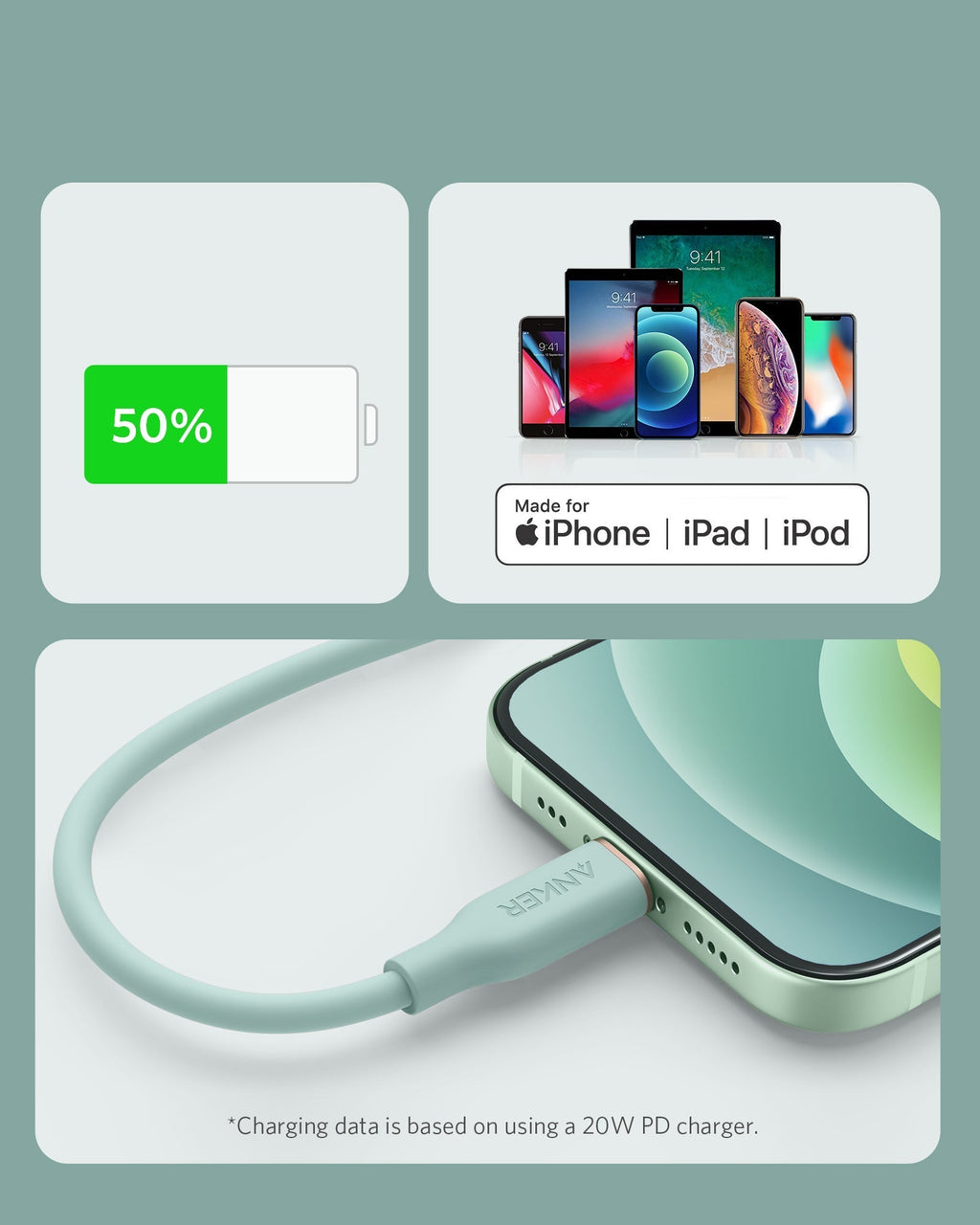 641 USB-C to Lightning Cable (Flow, 3 ft Silicone) Q6