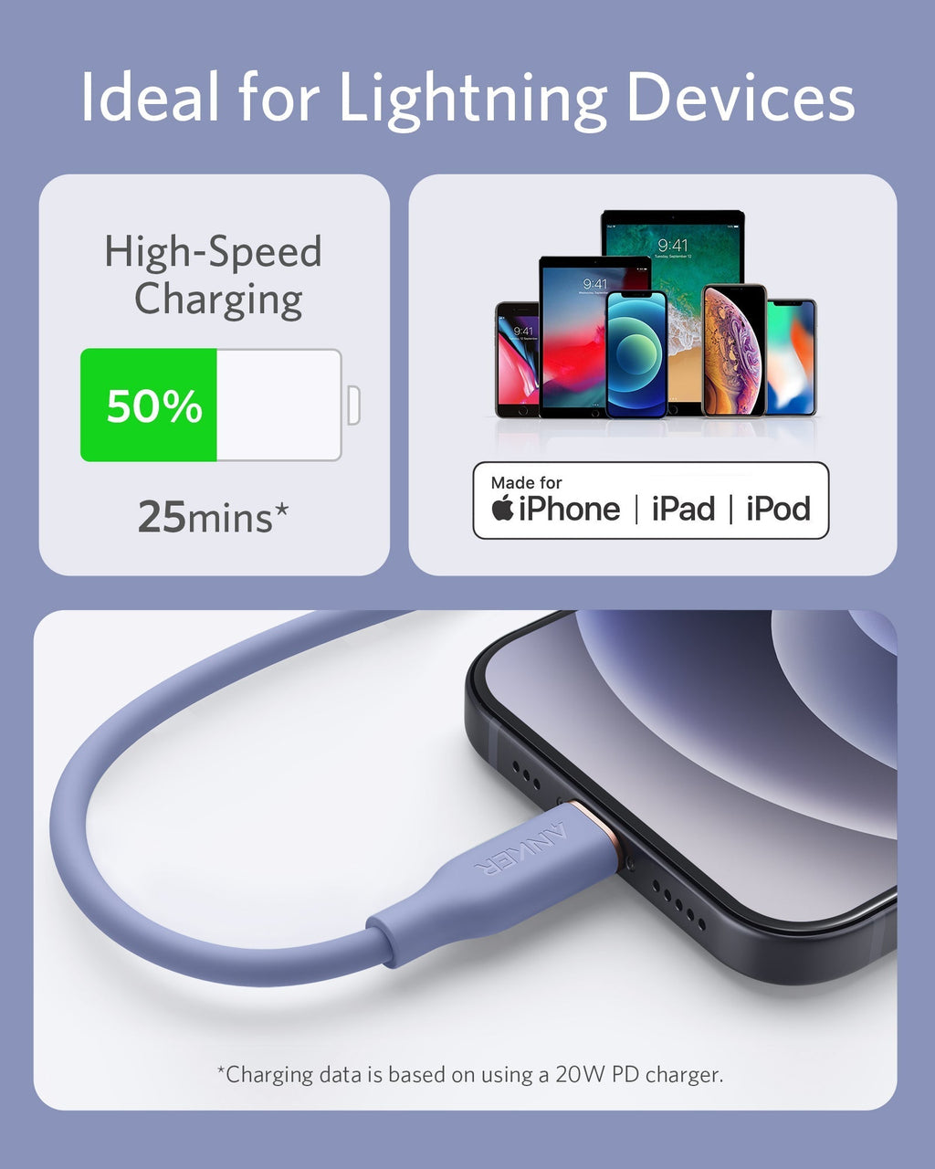 641 USB-C to Lightning Cable (Flow, 3 ft Silicone) Q6