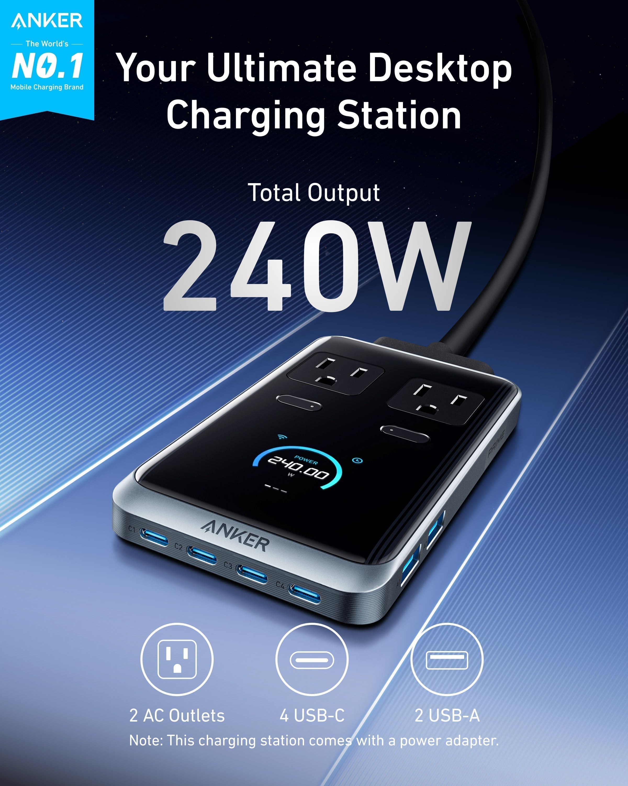 Prime Charging Station (8-in-1, 240W) and USB-C to USB-C Cable (6 ft, 240W) C7