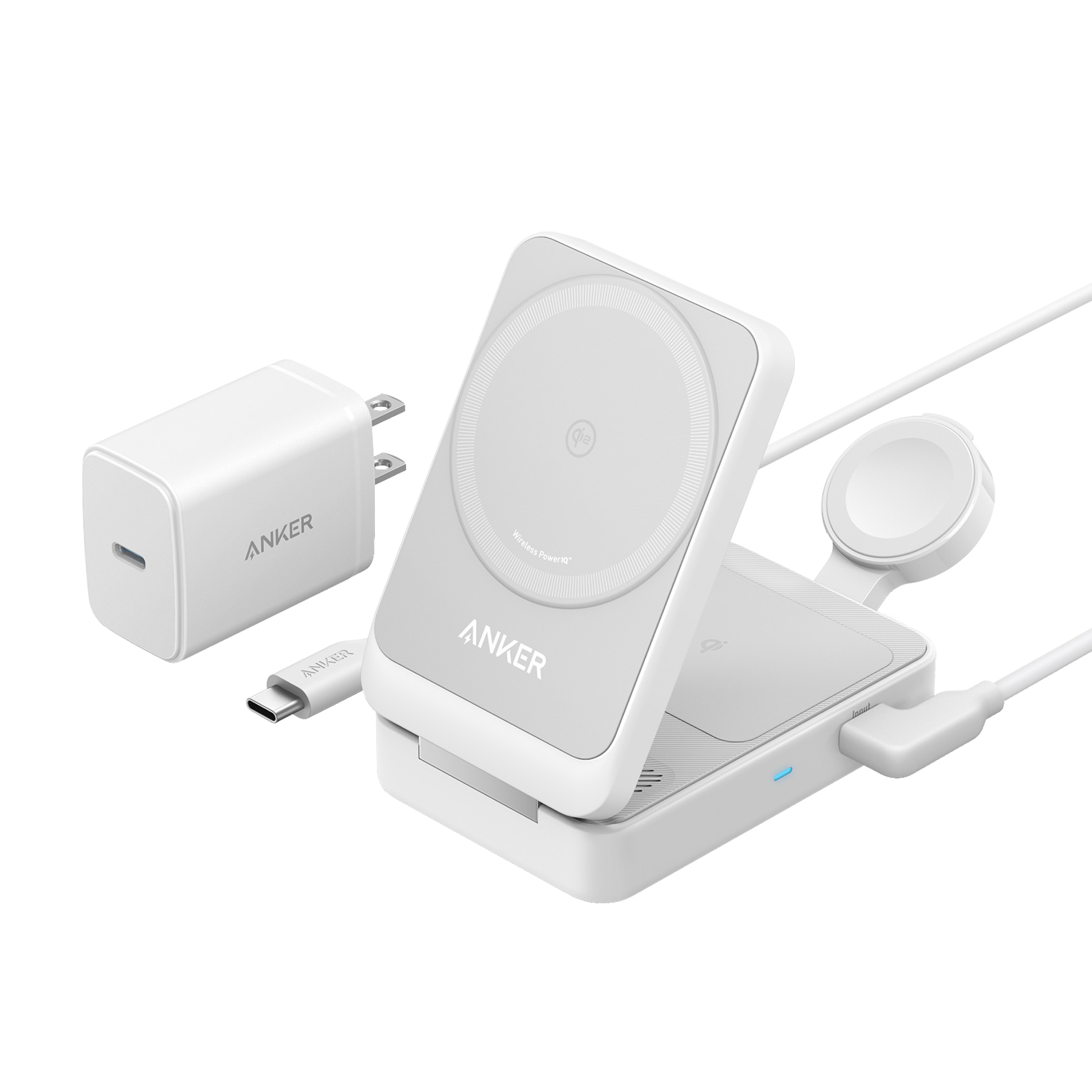 MagGo Wireless Charging Station (Foldable 3-in-1) and Nano Travel Adapter (5-in-1, 20W, 1-Pack) V2