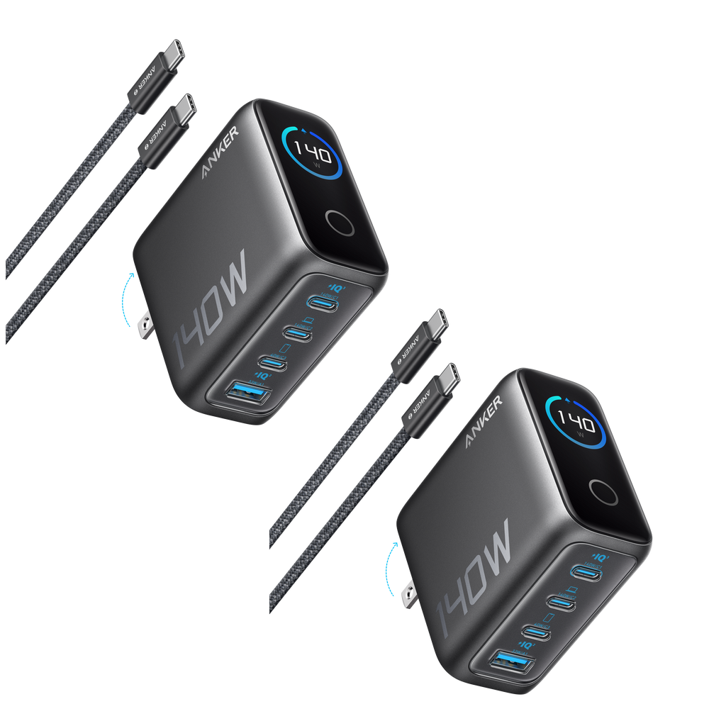 2-Pack Laptop Charger (140W, 4-Port, PD 3.1) with 2-Pack USB-C Cable Q5