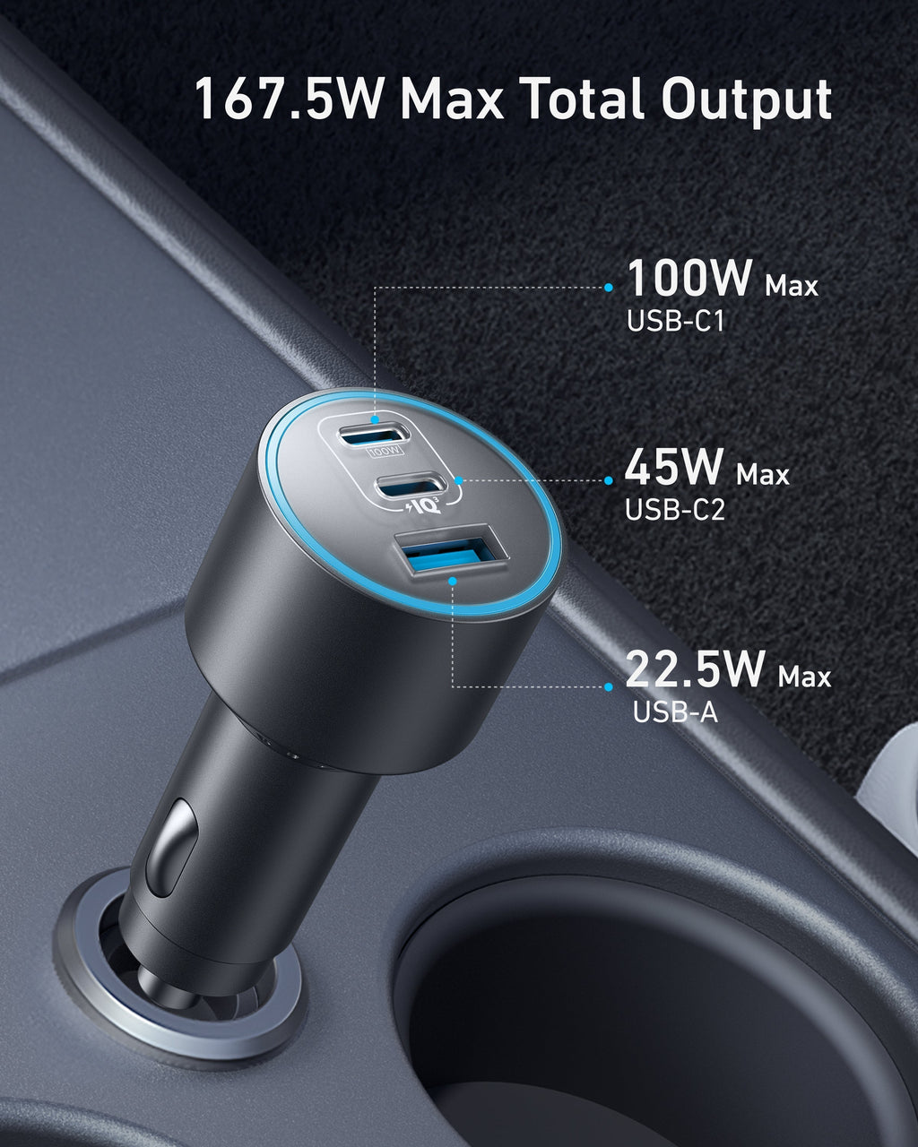 Nano Car Charger (167.5W, 3 Ports) M3