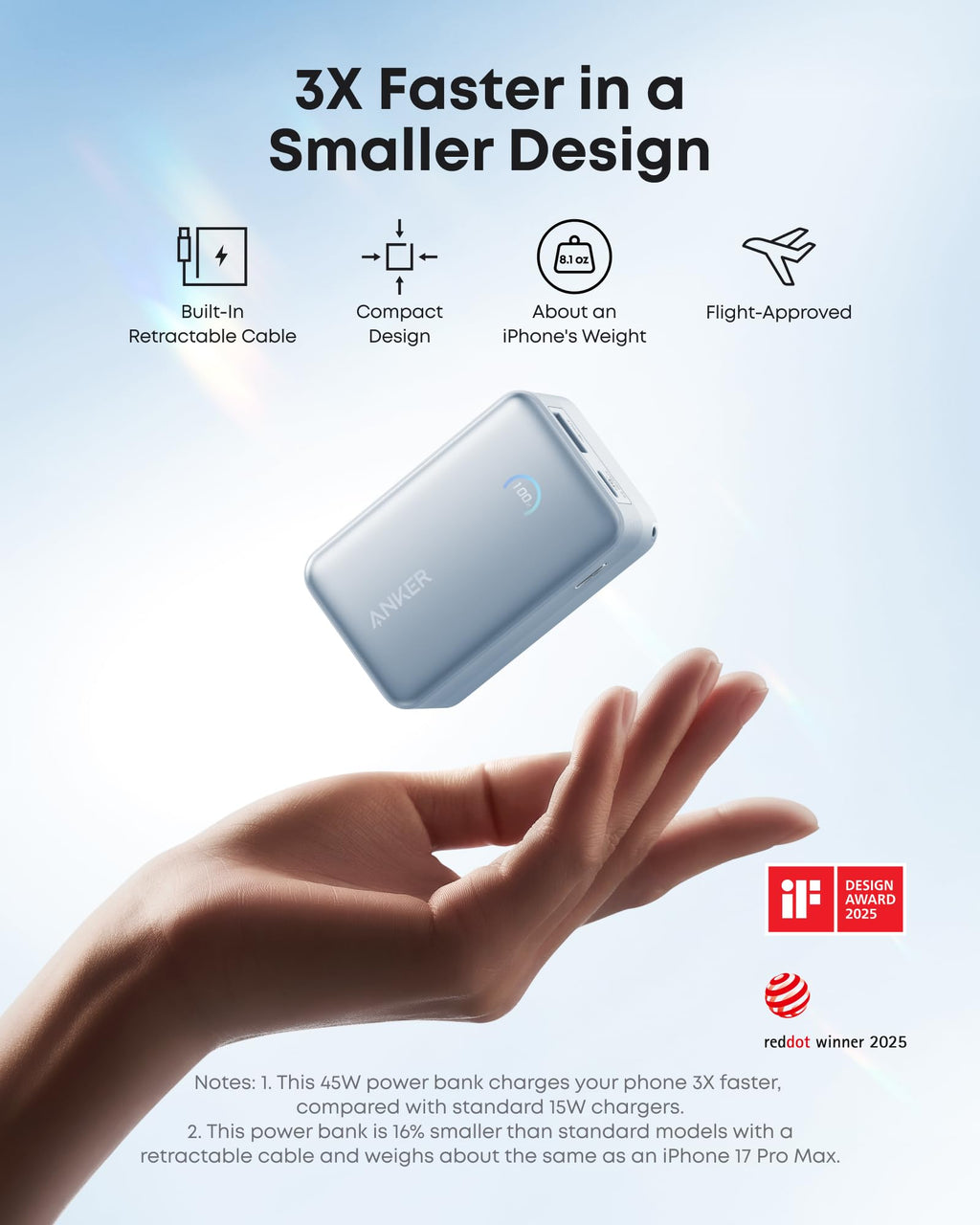 Nano Power Bank (10K, 45W, Built-In Retractable USB-C Cable) D2