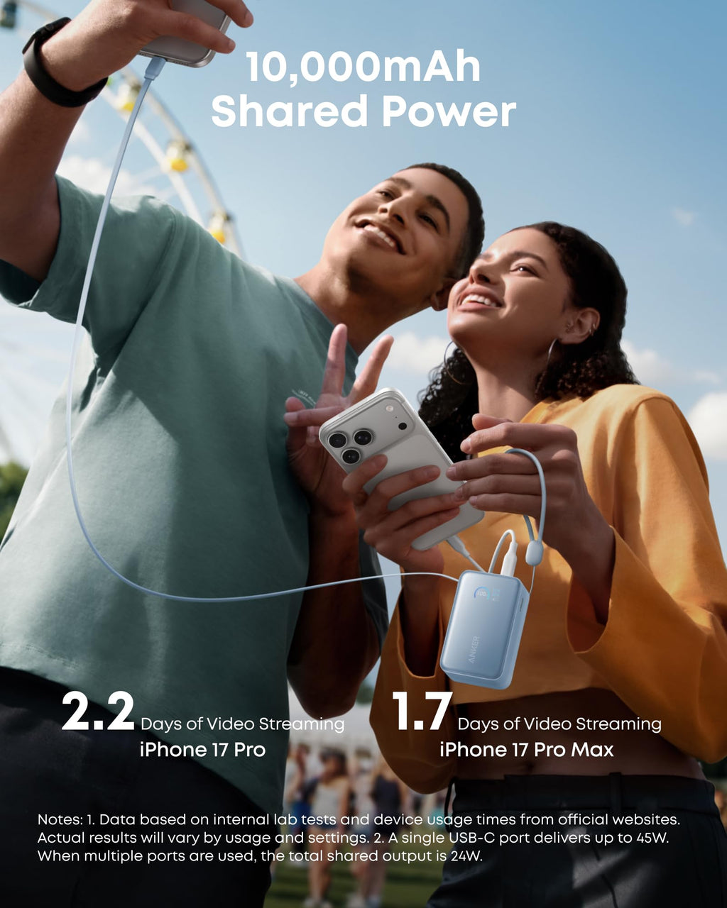 Nano Power Bank (10K, 45W, Built-In Retractable USB-C Cable) D2