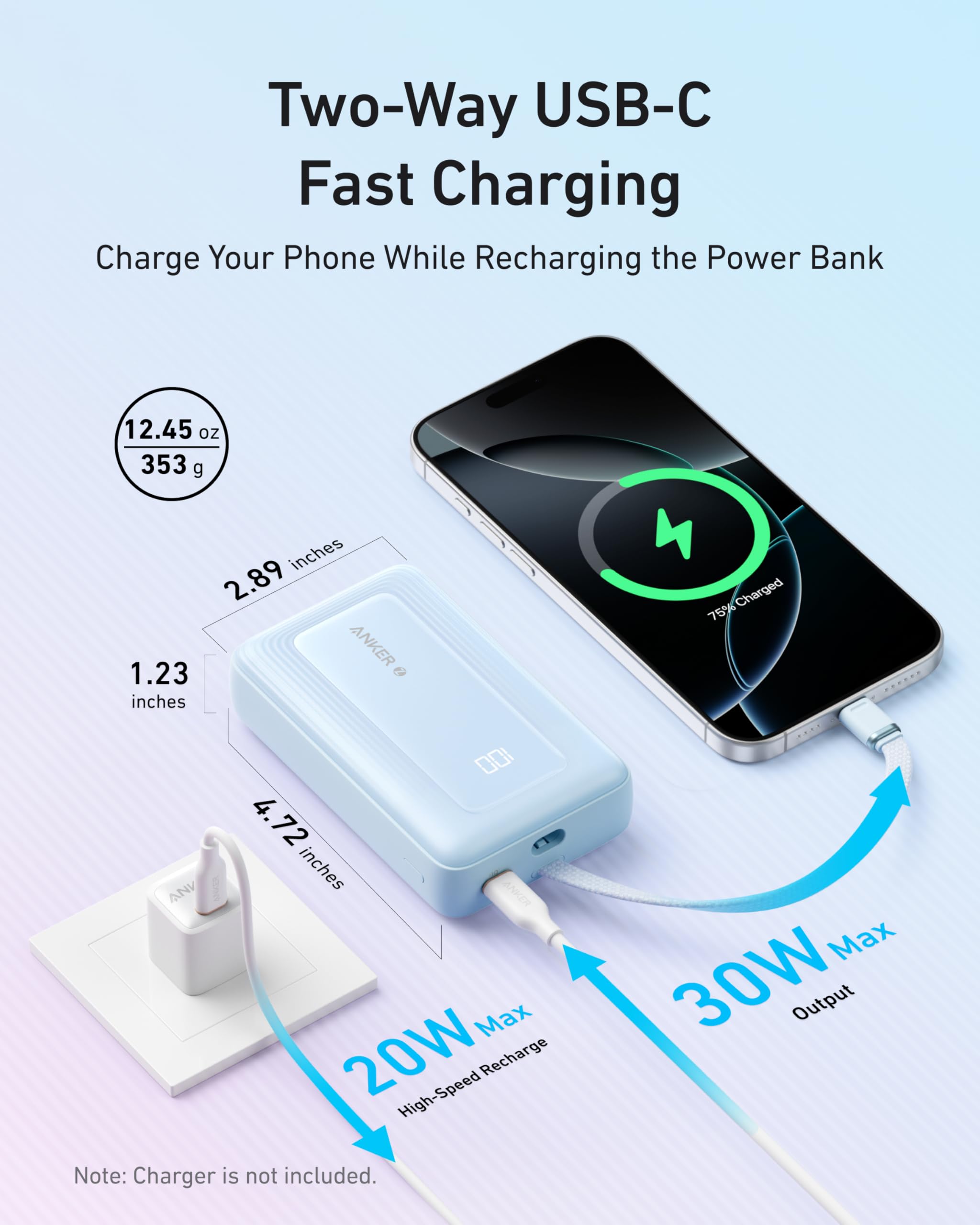 Zolo Power Bank (10K, 30W) with a 5.4-inch (13.7 cm) built-in USB-C cable. I3