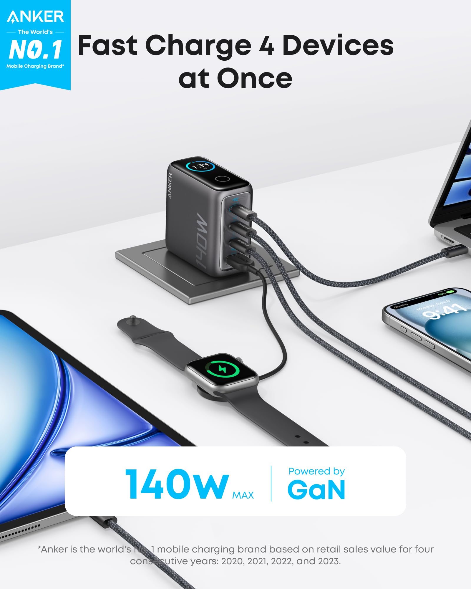 2-Pack Laptop Charger (140W, 4-Port, PD 3.1) with 2-Pack USB-C Cable Q5