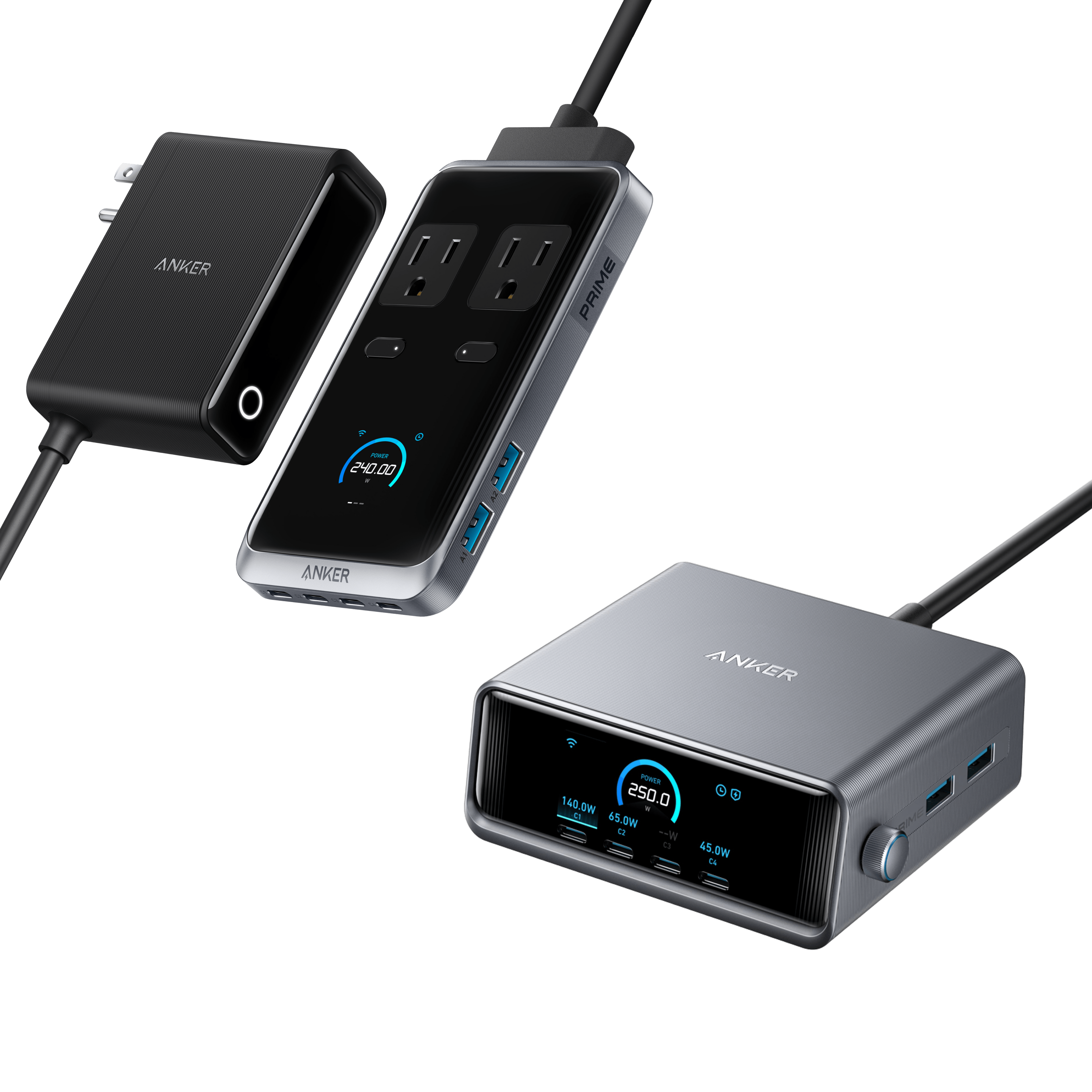 Prime Charger (250W, 6 Ports, GaNPrime) and Charging Station (8-in-1, 240W) N0