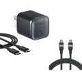 Nano Charger (45W) with USB-C to USB-C Cable and USB-C to USB-C Cable (6 ft, 240W, Upcycled-Braided) Q1