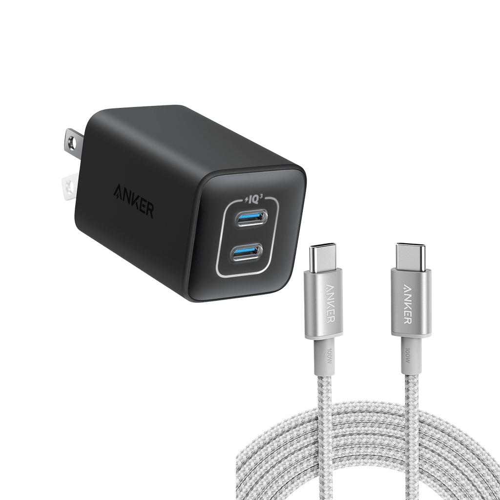 523 Charger (Nano 3, 47W) and New Nylon USB-C to USB-C 100W Cable (10 ft) X5