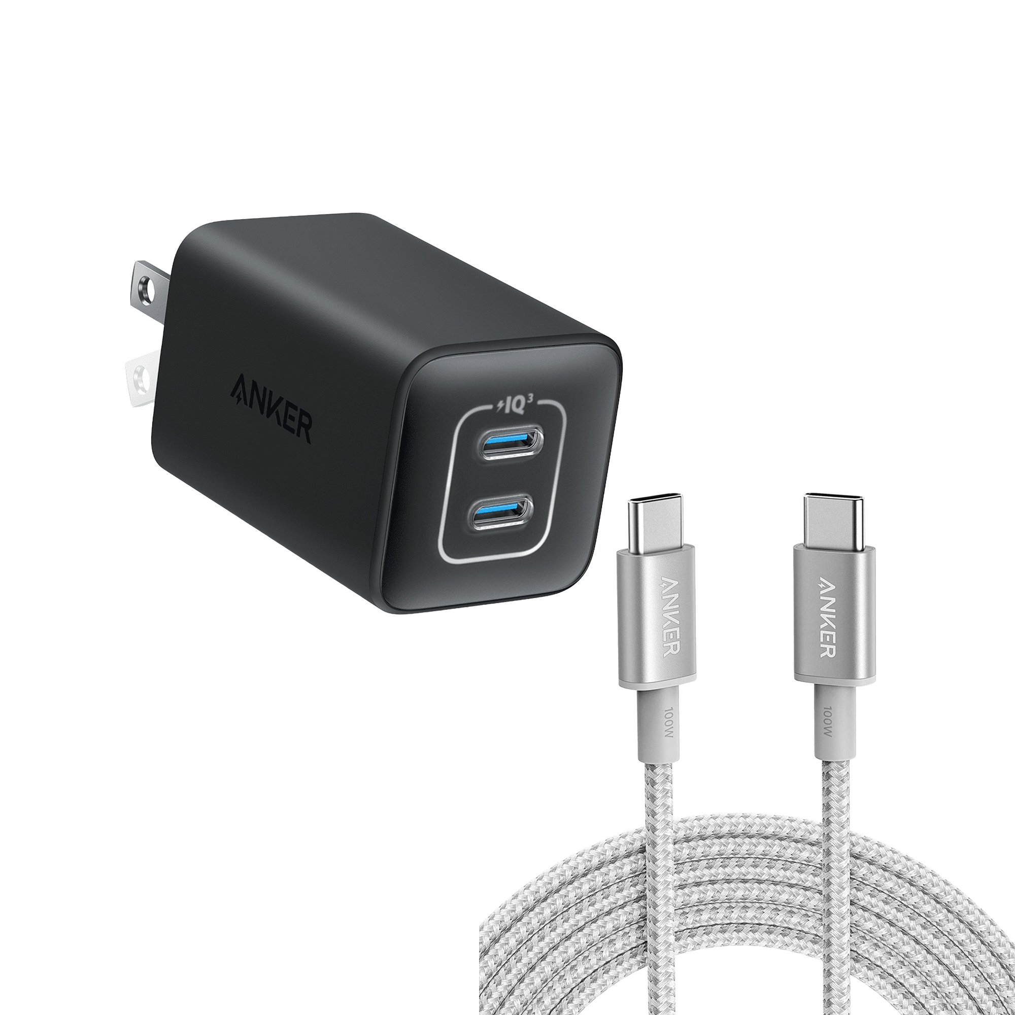 523 Charger (Nano 3, 47W) and New Nylon USB-C to USB-C 100W Cable (10 ft) X5