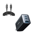 735 Charger (Nano II 65W) and New Nylon USB-C to USB-C 100W Cable (10 ft) A0