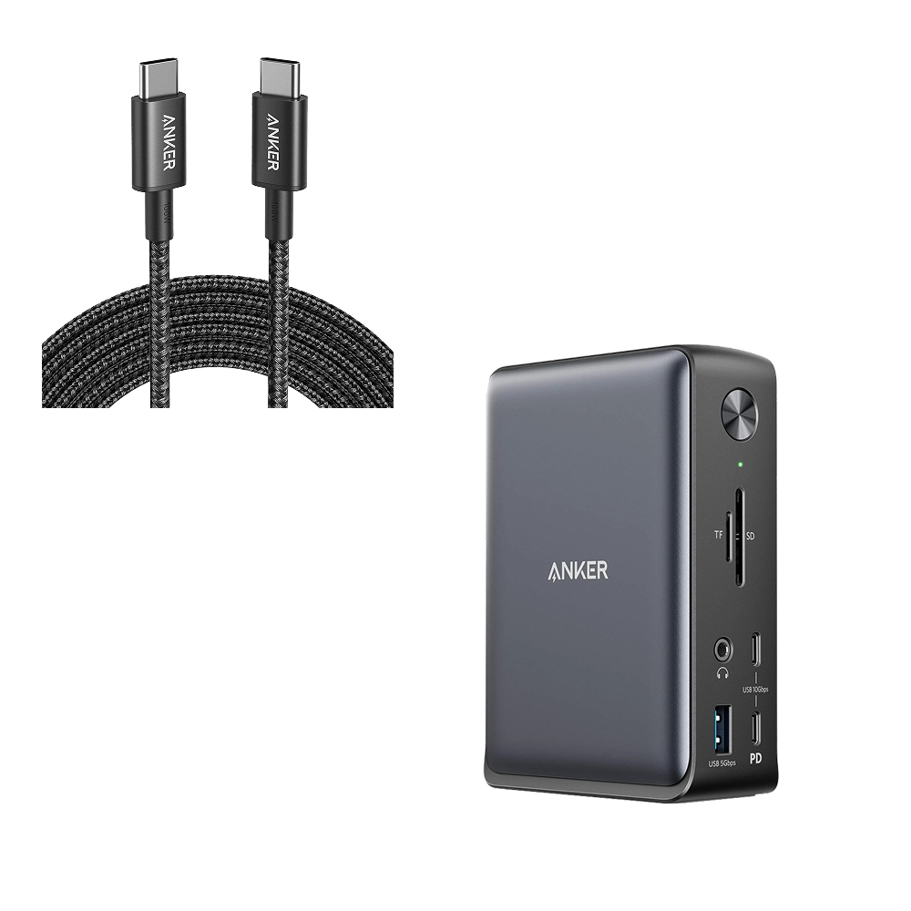 575 USB-C Docking Station (13-in-1) and New Nylon USB-C to USB-C 100W Cable (10 ft) O2
