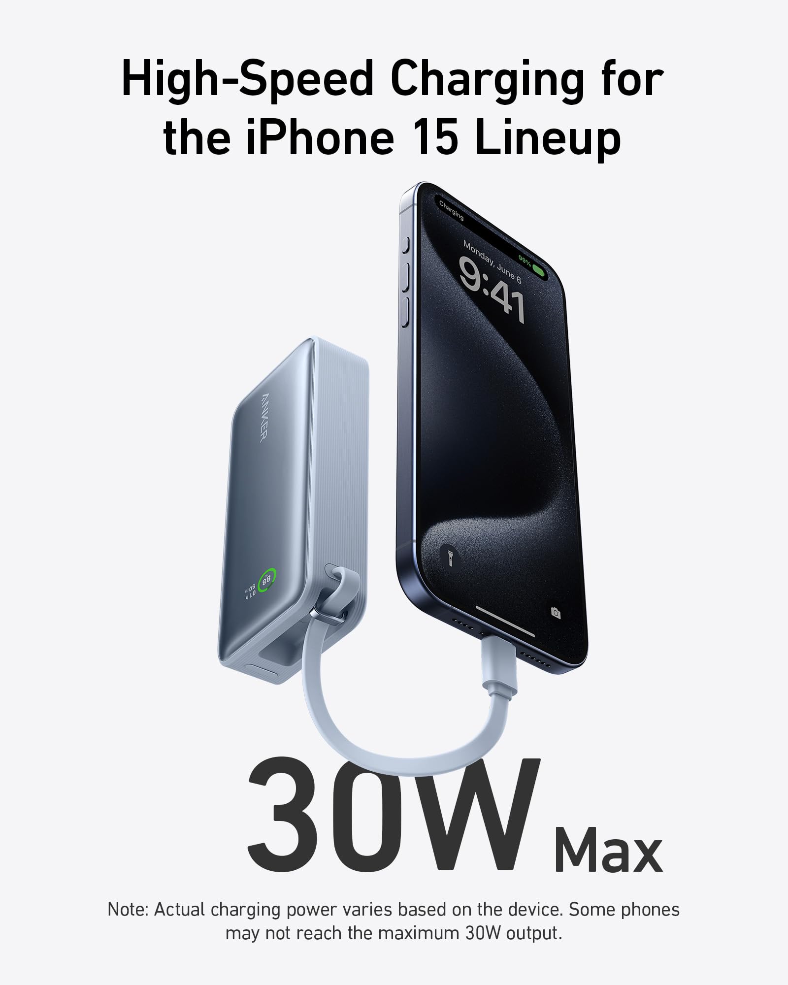 Nano Power Bank (30W, Built-In USB-C Cable) X0