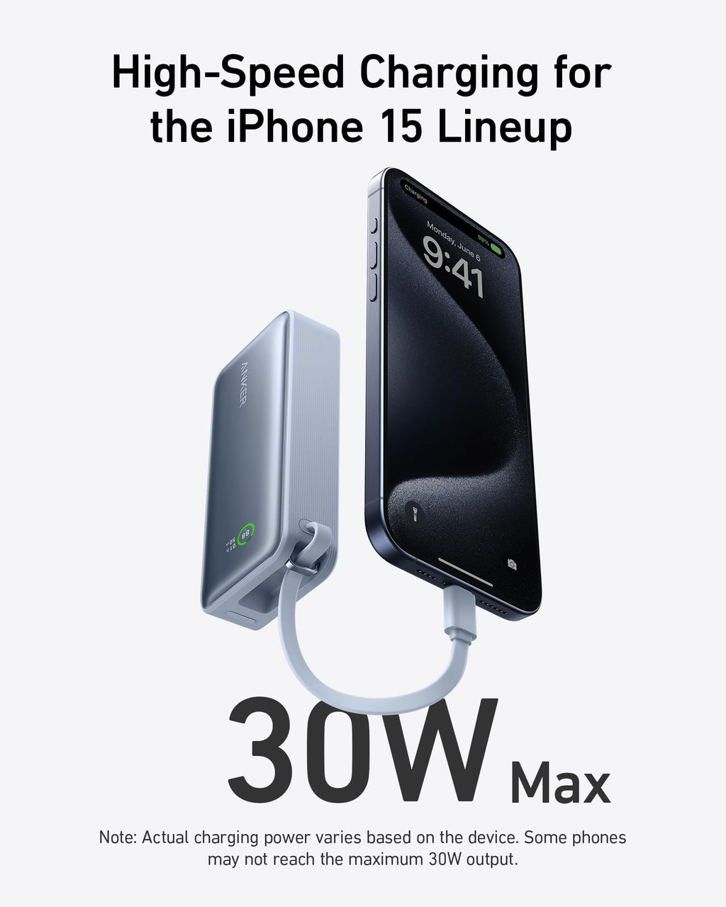 Nano Power Bank (30W, Built-In USB-C Cable) T7