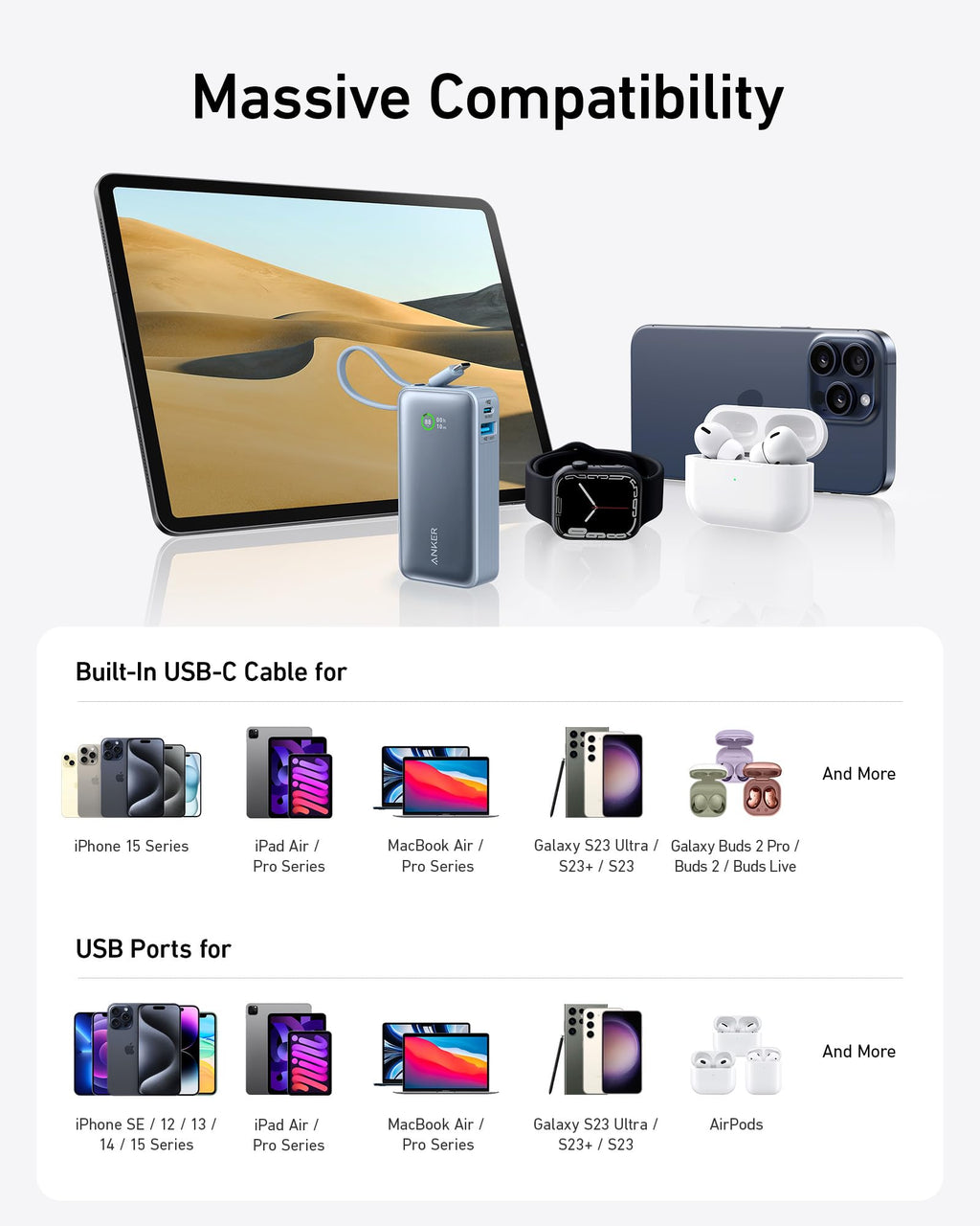 Nano Power Bank (30W, Built-In USB-C Cable) X0